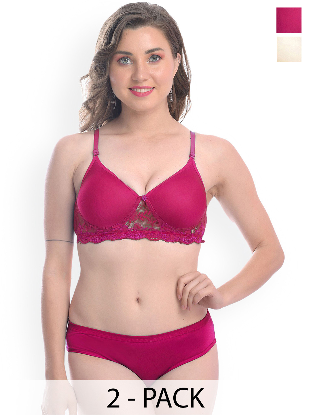 

AROUSY Pack Of 2 Lightly Padded Lingerie Set, Pink