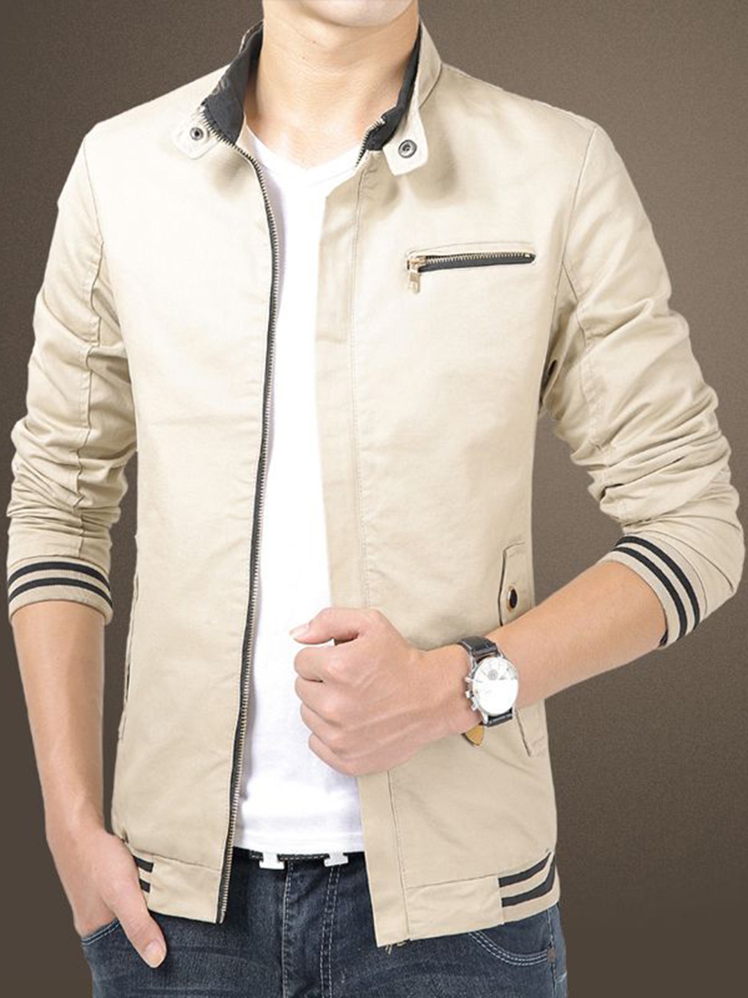 

StyleCast x Revolte Men Insulator Outdoor Varsity Jacket, Beige