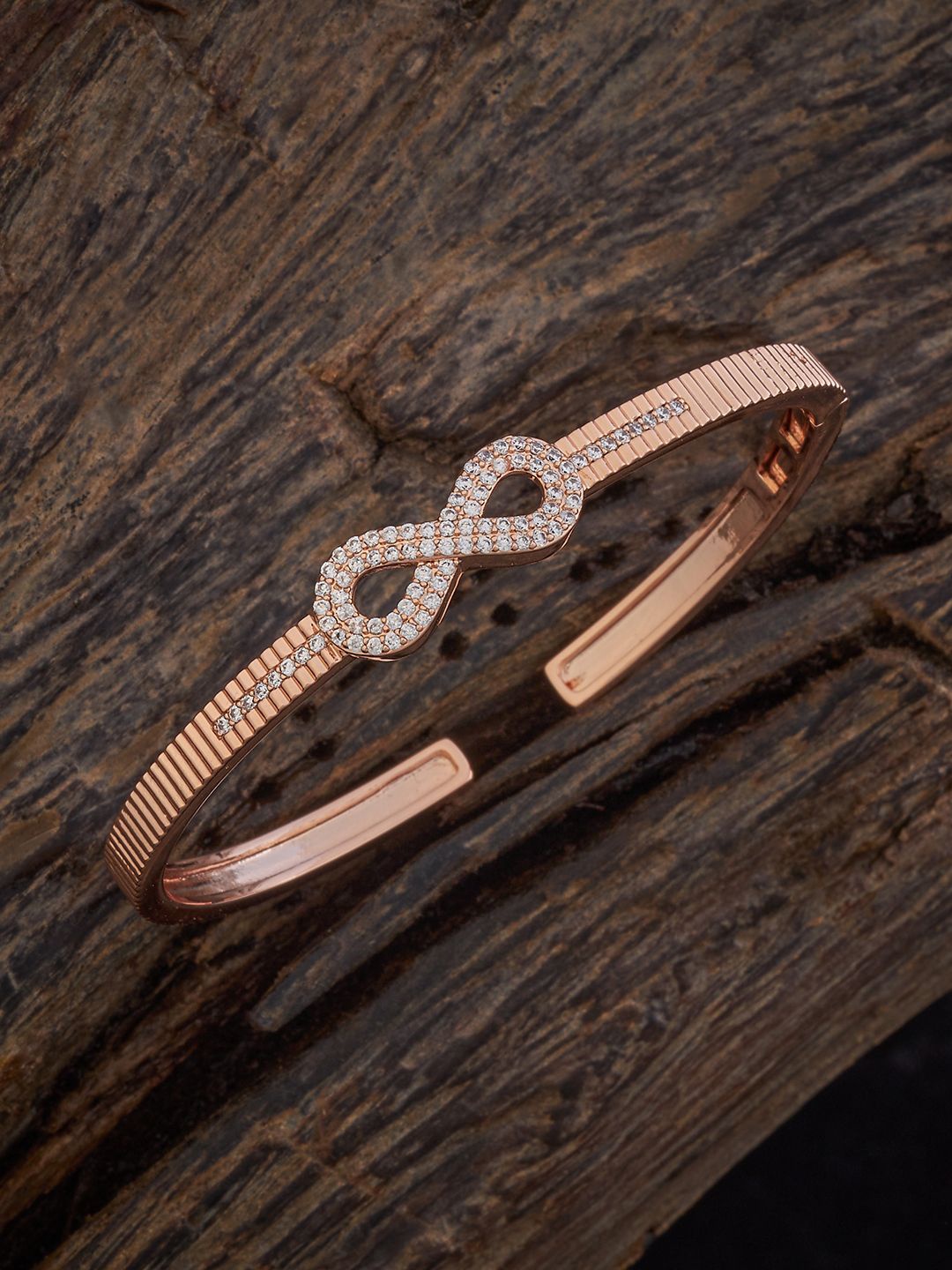 

Kushal's Fashion Jewellery Rose Gold-Plated Cubic Zirconia Studded Kada Bracelet