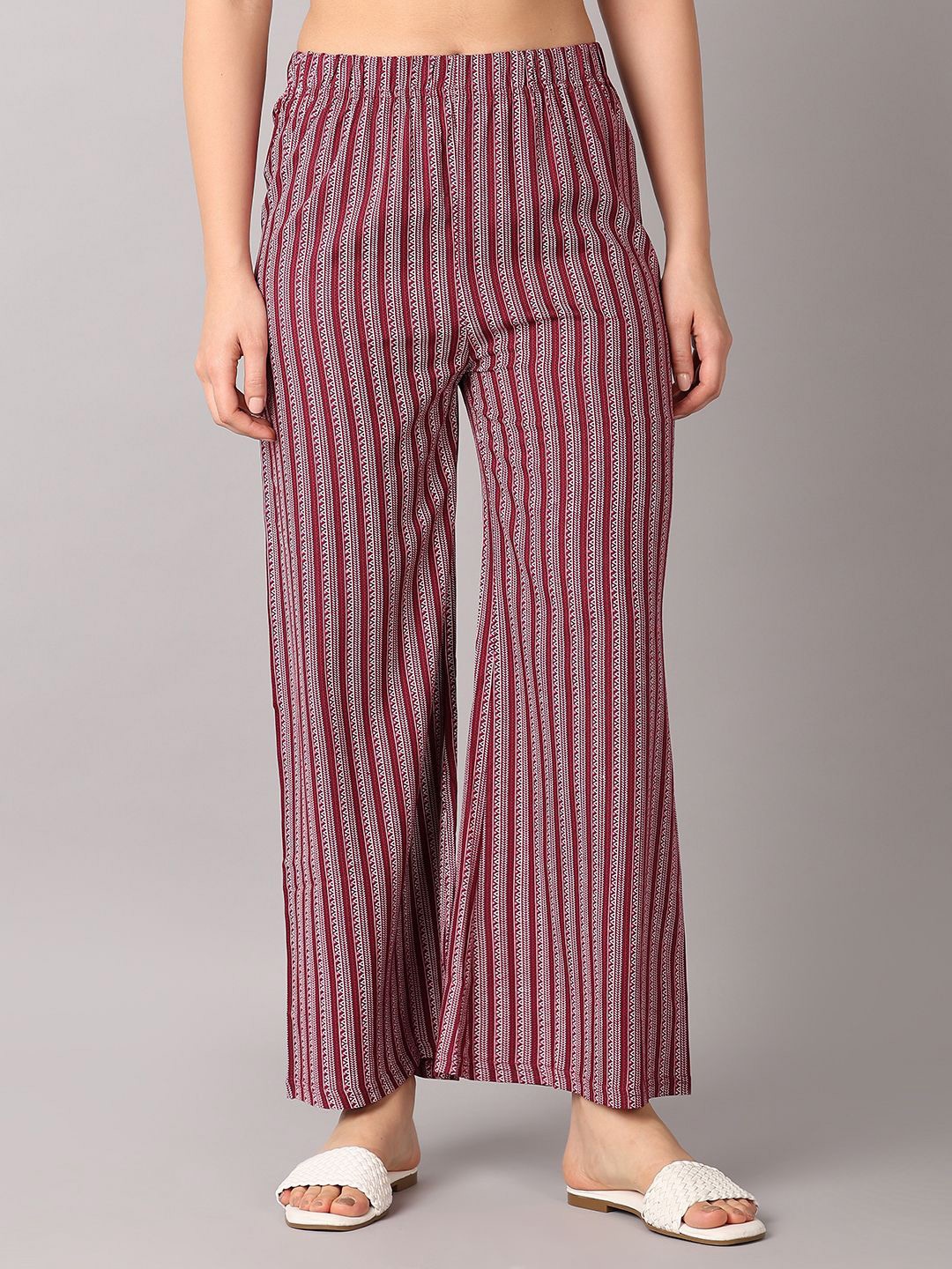 

V-Mart Women Printed Flared Palazzos, Maroon