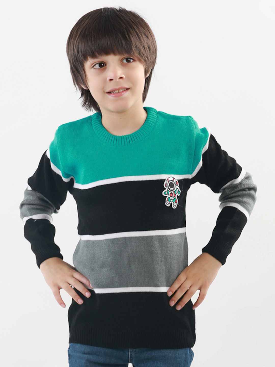 

KNITCO Unisex Kids Striped Pullover, Sea green