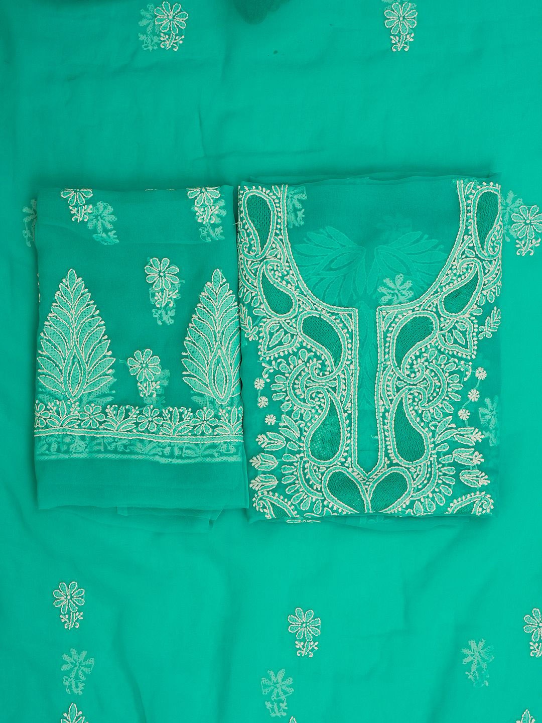 

ADA Ethnic Motifs Embroidered Zari Unstitched Dress Material, Sea green