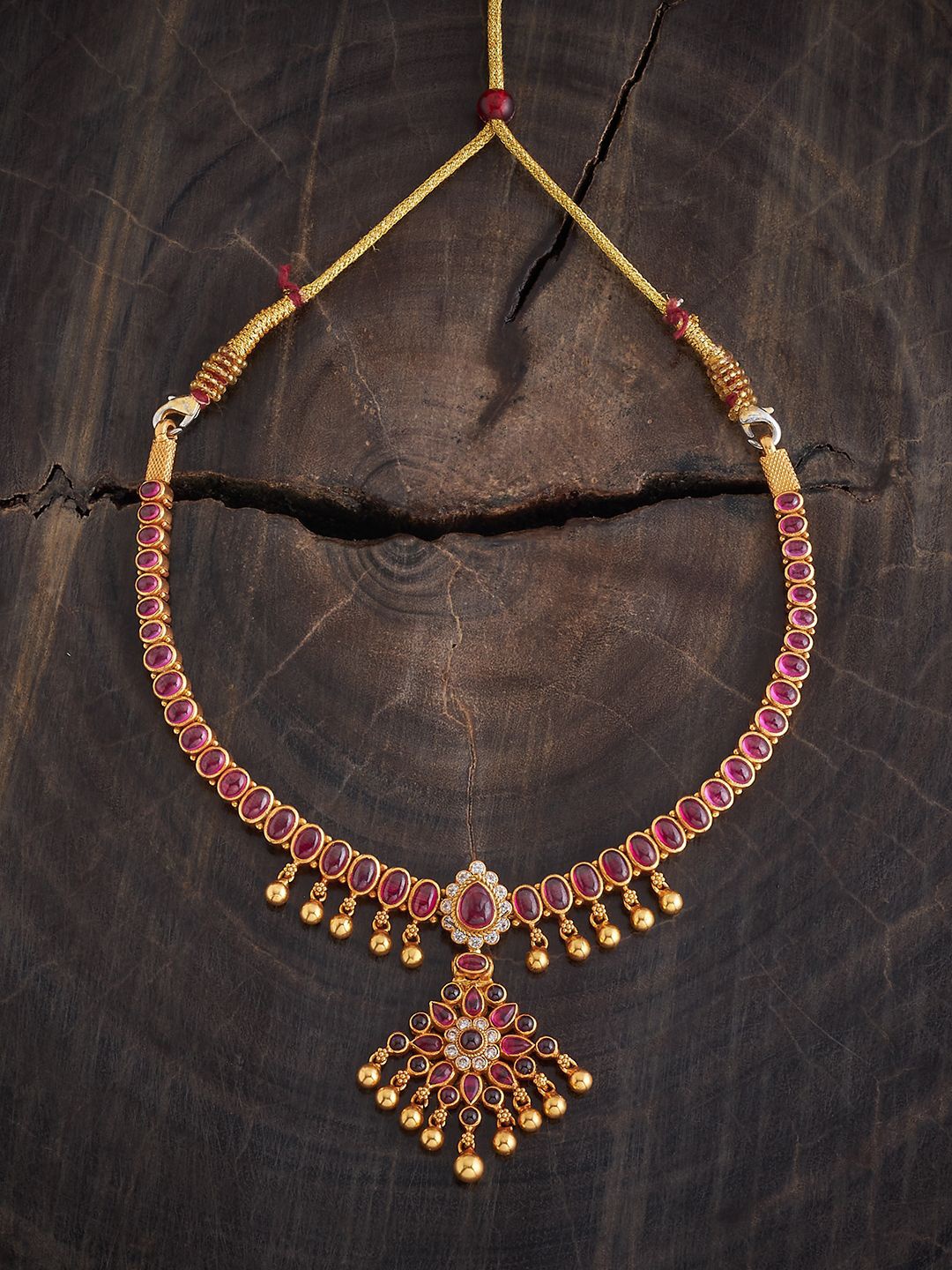 

Kushal's Fashion Jewellery 92.5 Pure Silver Gold-Plated Temple Necklace