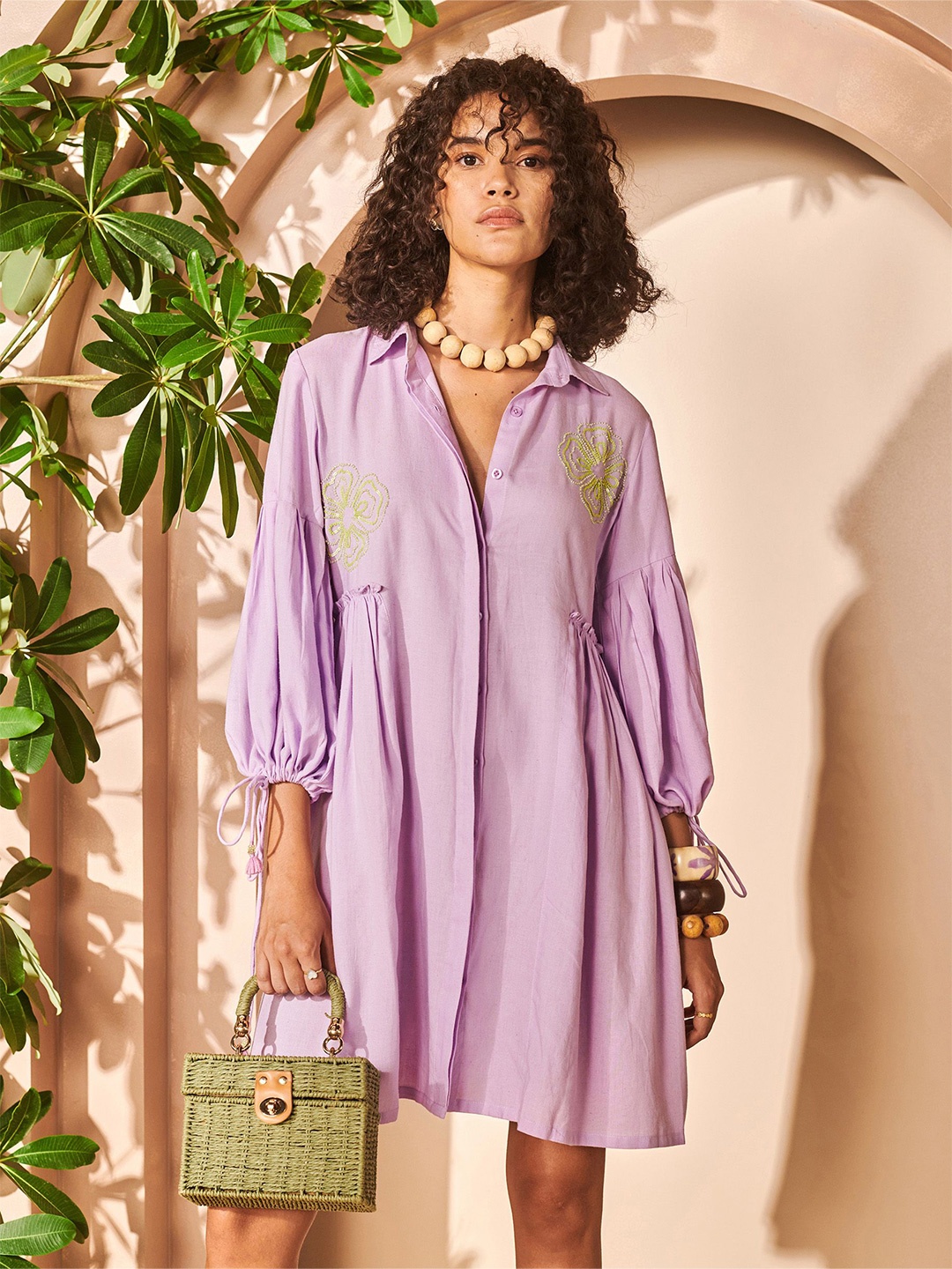 

Midsummer Puff Sleeve Linen A-Line Dress, Lavender