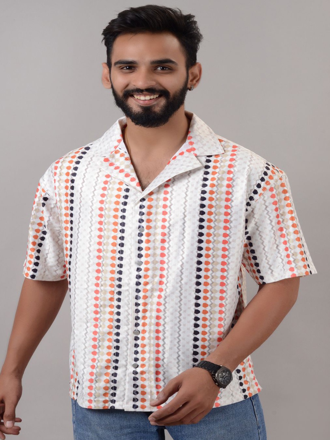 

VILLAIN Men Relaxed Opaque Printed Casual Shirt, Orange