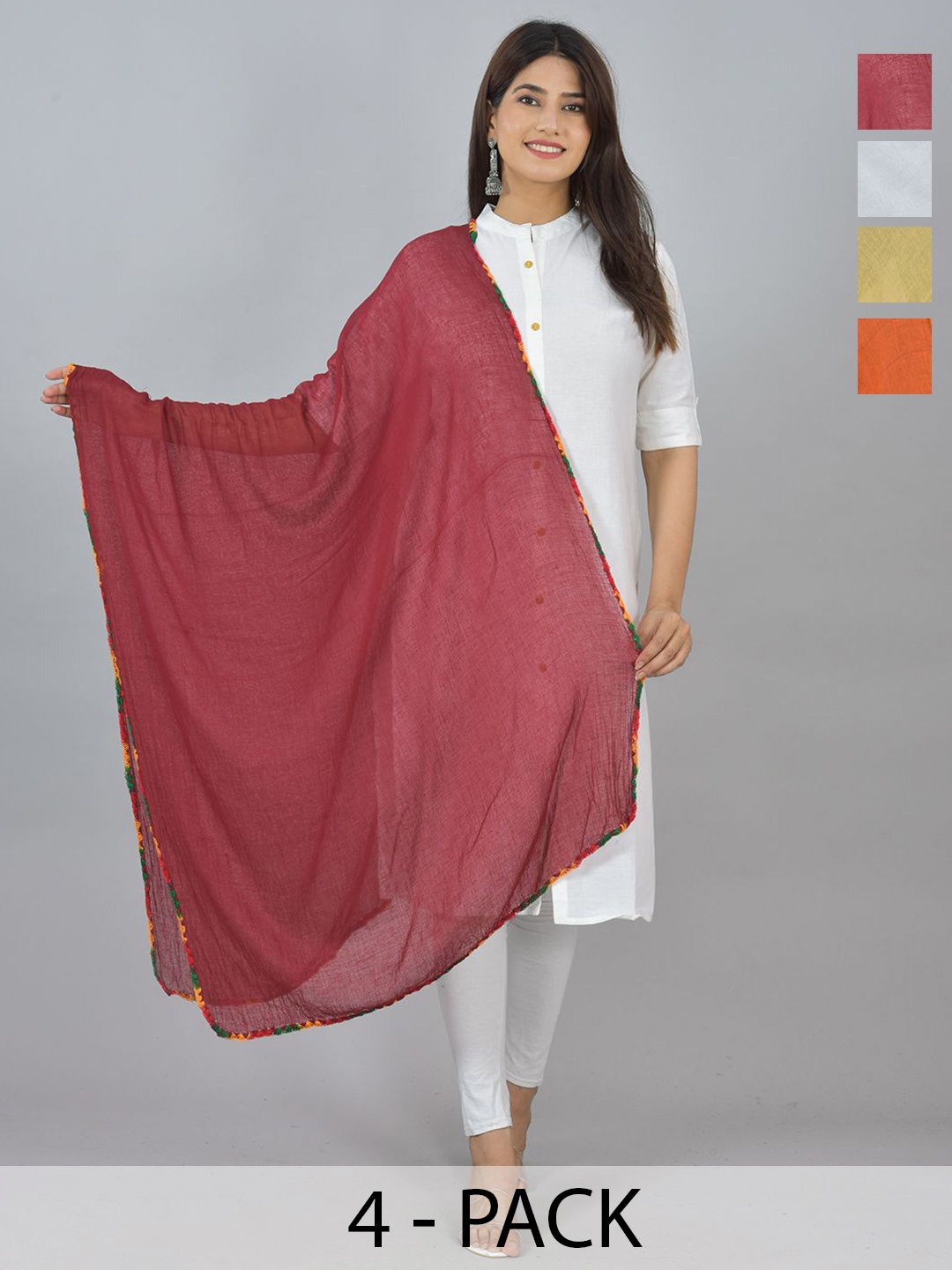 

LA FEMINAE Selection Of 4 Pure Cotton Dupatta, Orange