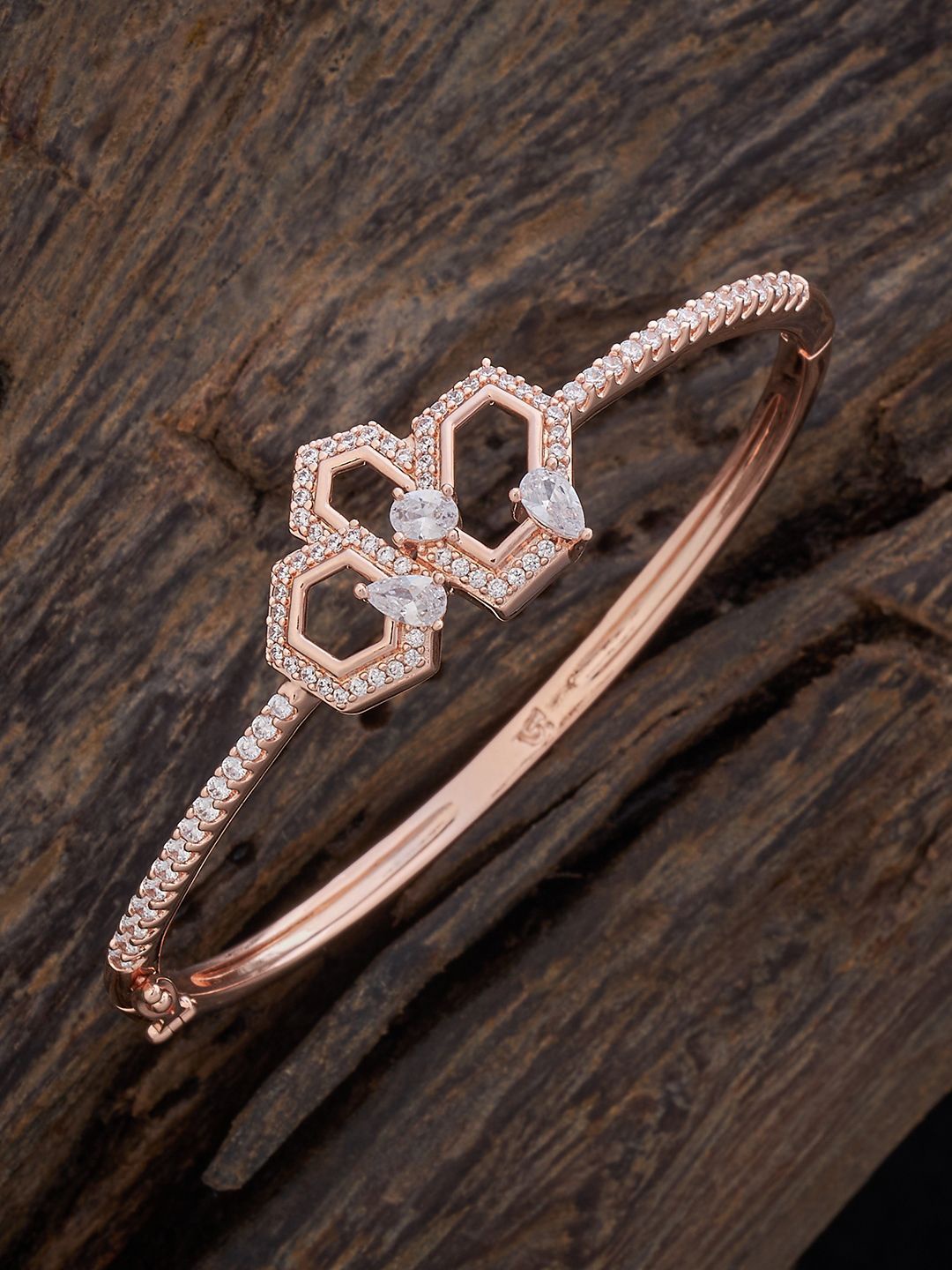

Kushal's Fashion Jewellery Rose Gold Plated Cubic Zirconia Kada Bracelet