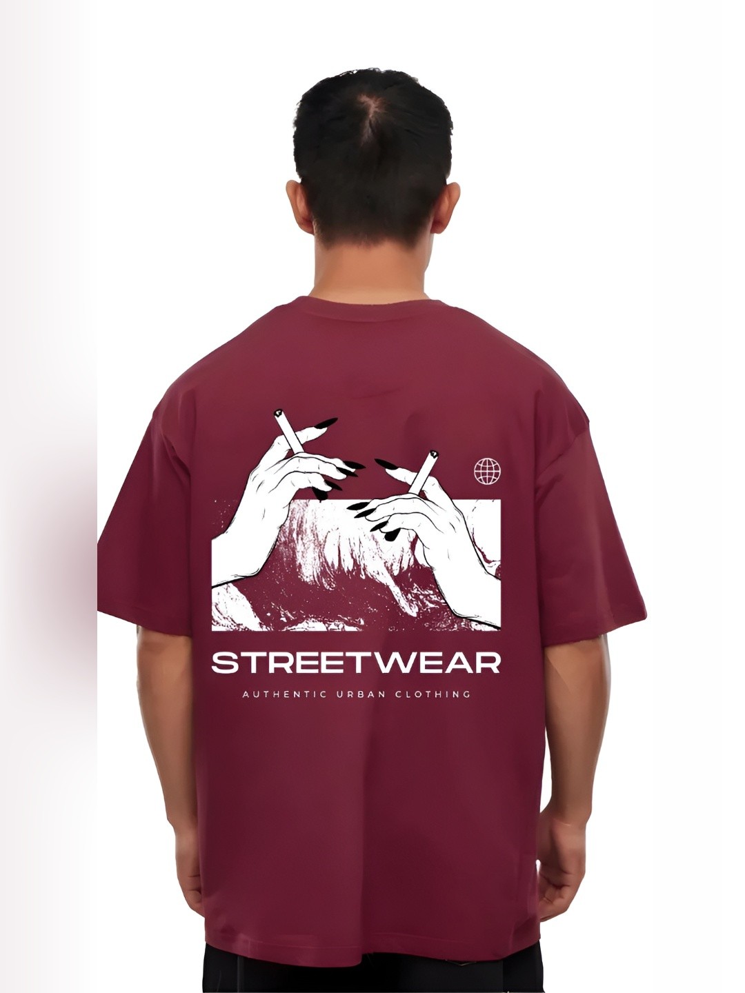 

TBS- THE BARGAIN STREET Men Bio Finish Graphic Printed Round Neck Cotton Oversized T-shirt, Maroon
