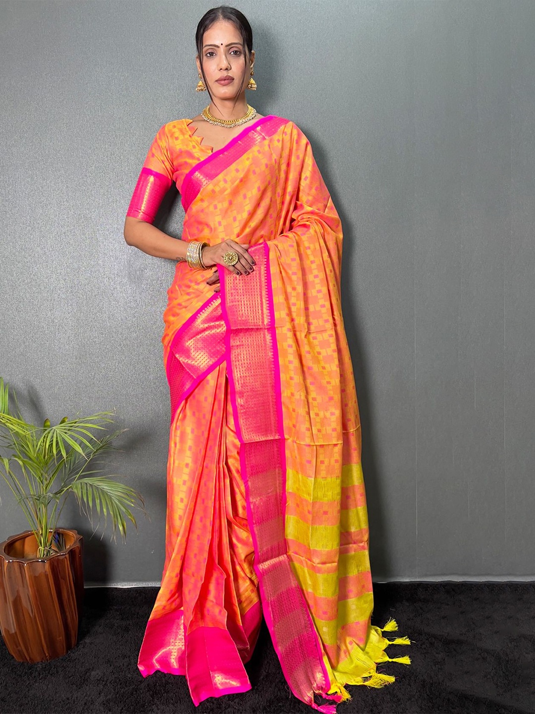 

KALINI Woven Design Ready to Wear Mysore Silk Saree, Gold