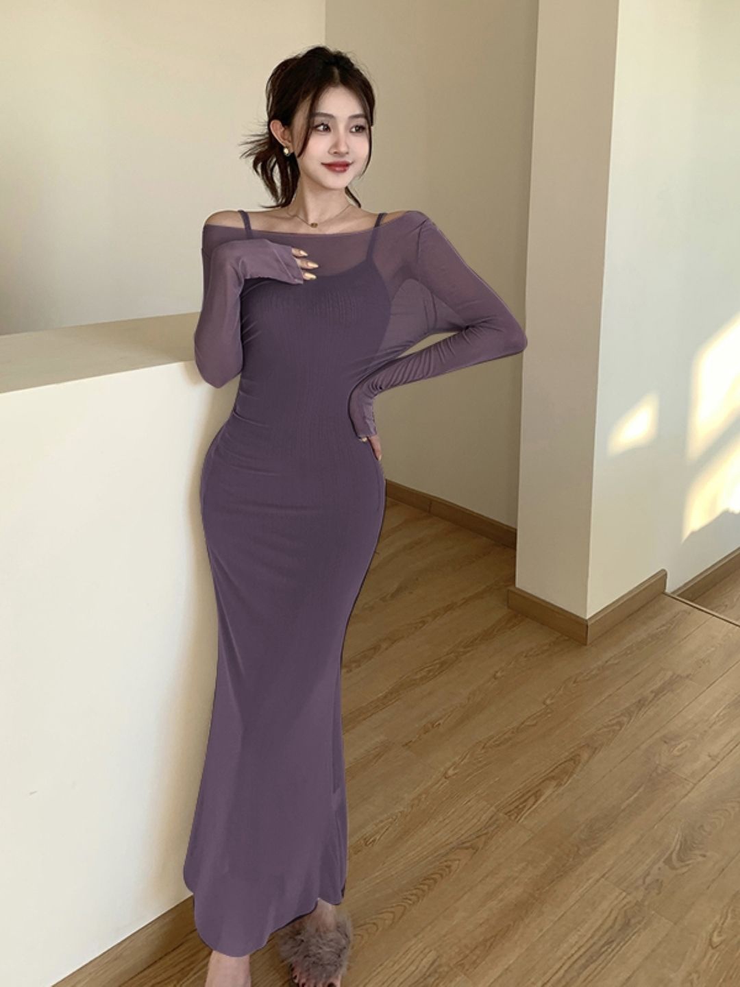 

KPOP Women Solid Bodycon Maxi Dress, Purple