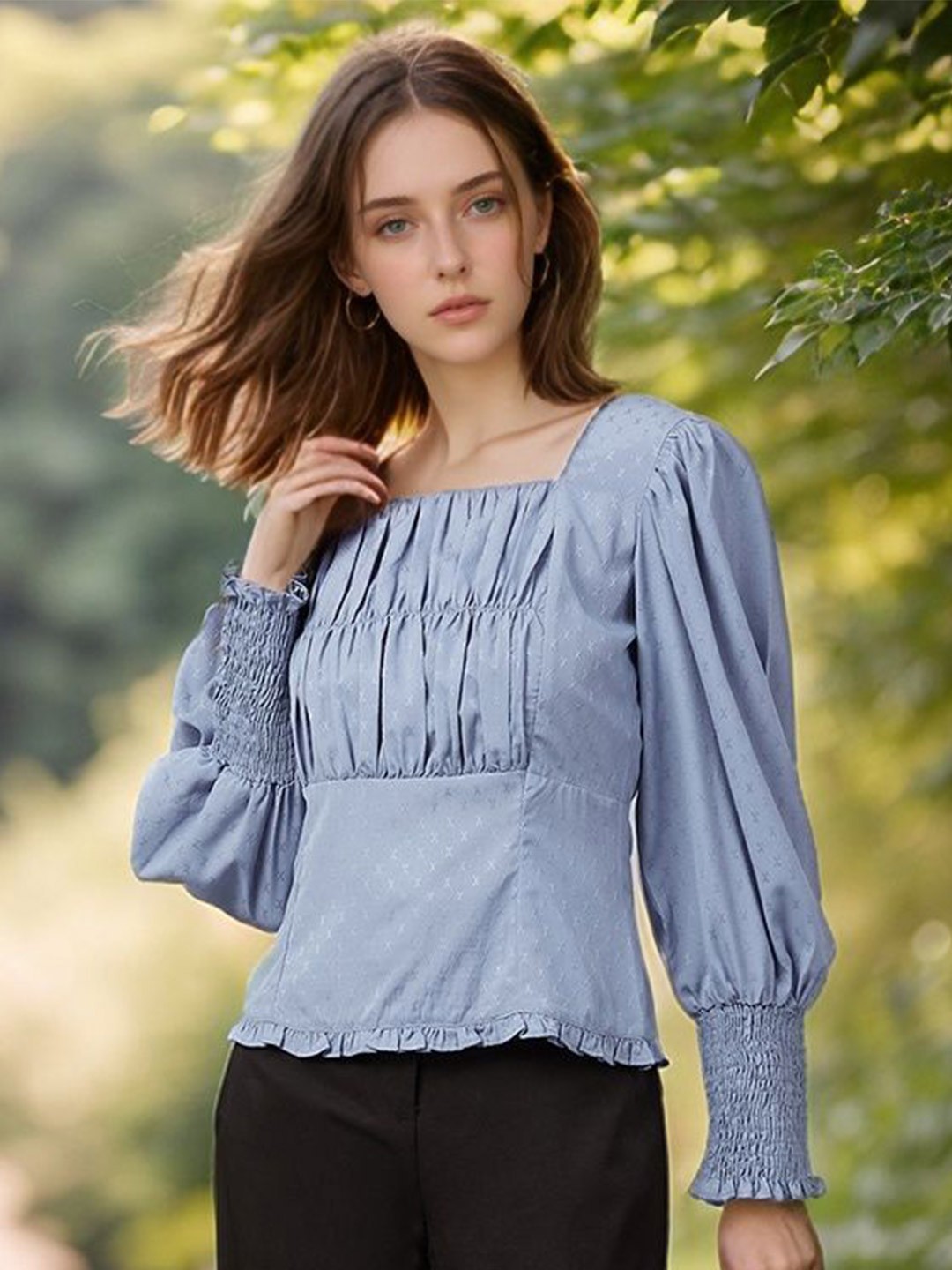 

RARE Women Solid Square Neck Top, Blue