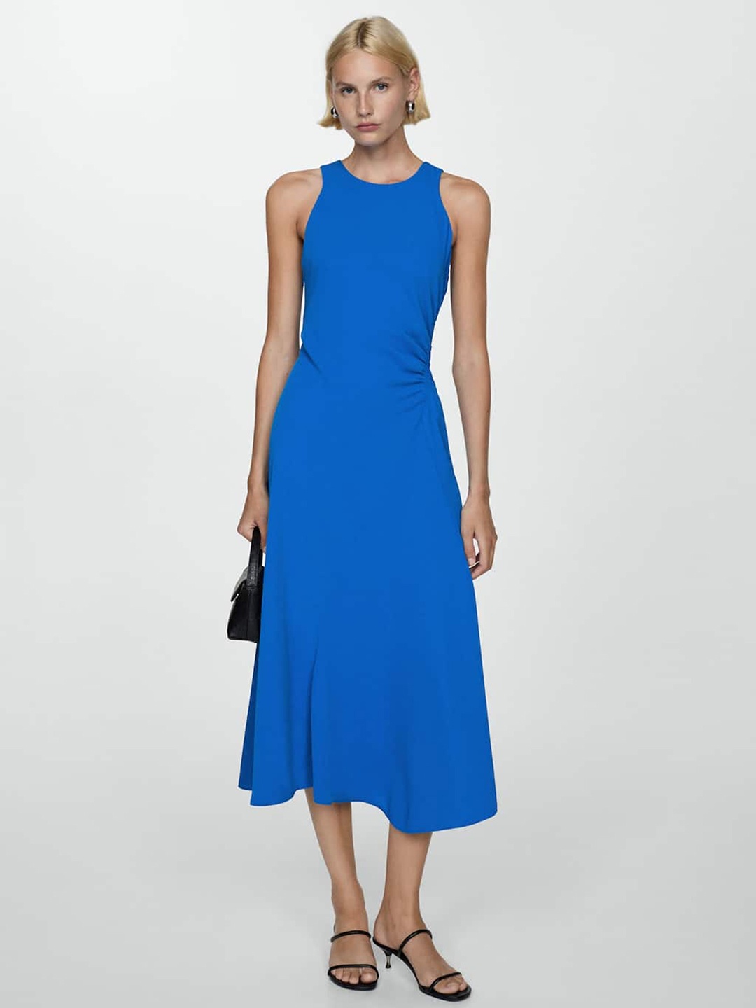 

MANGO Ruched A-Line Midi Dress, Blue