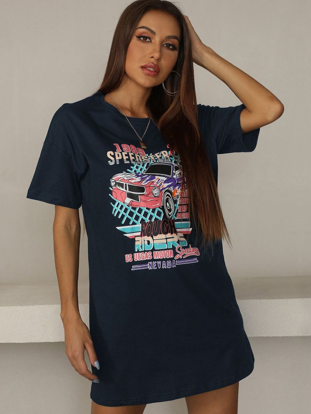 

KPOP Women Graphic Printed Round Neck Top, Blue