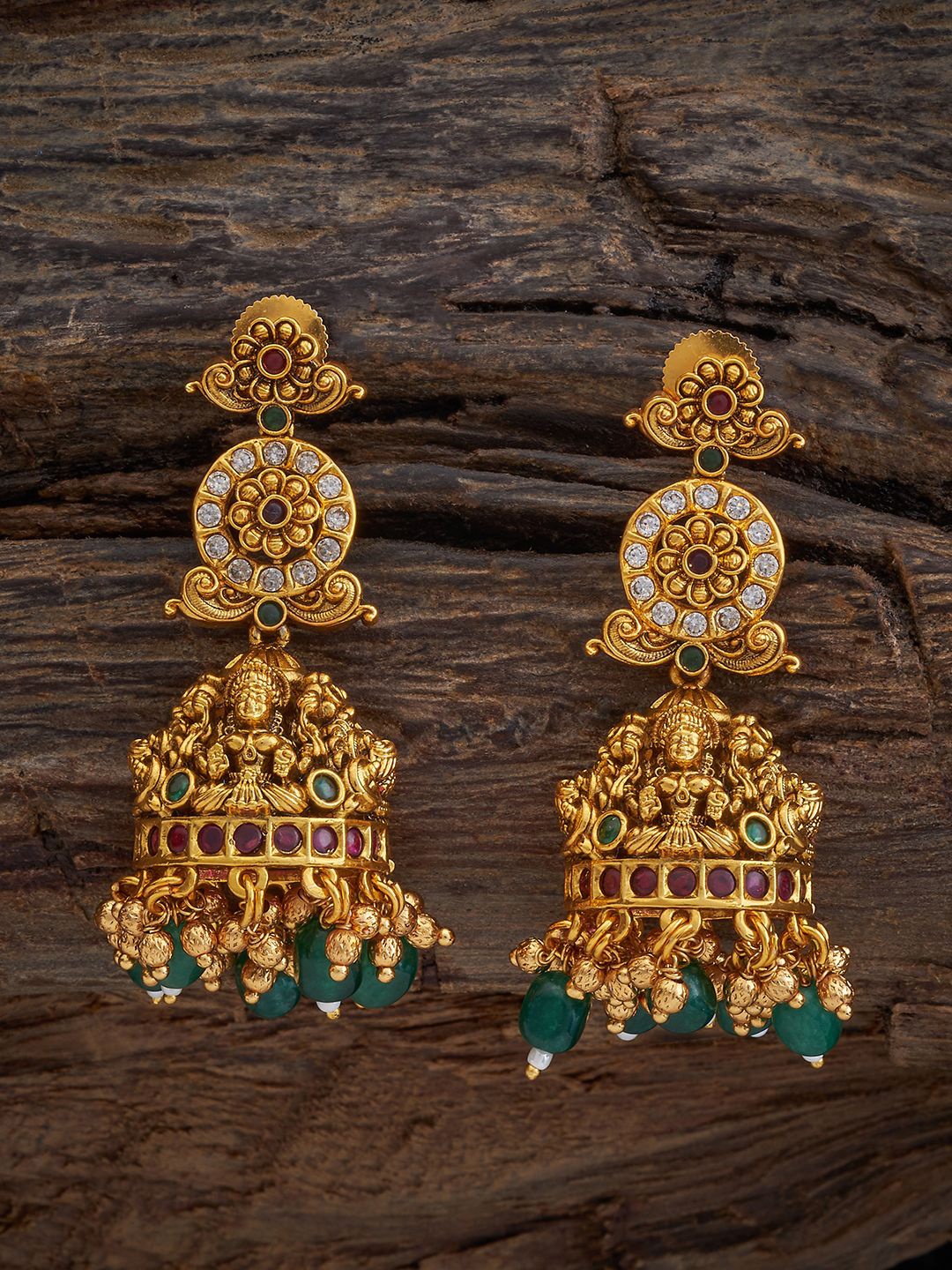 

Kushal's Fashion Jewellery Gold Plated Stones and Beads Antique Dome Shaped Jhumkas