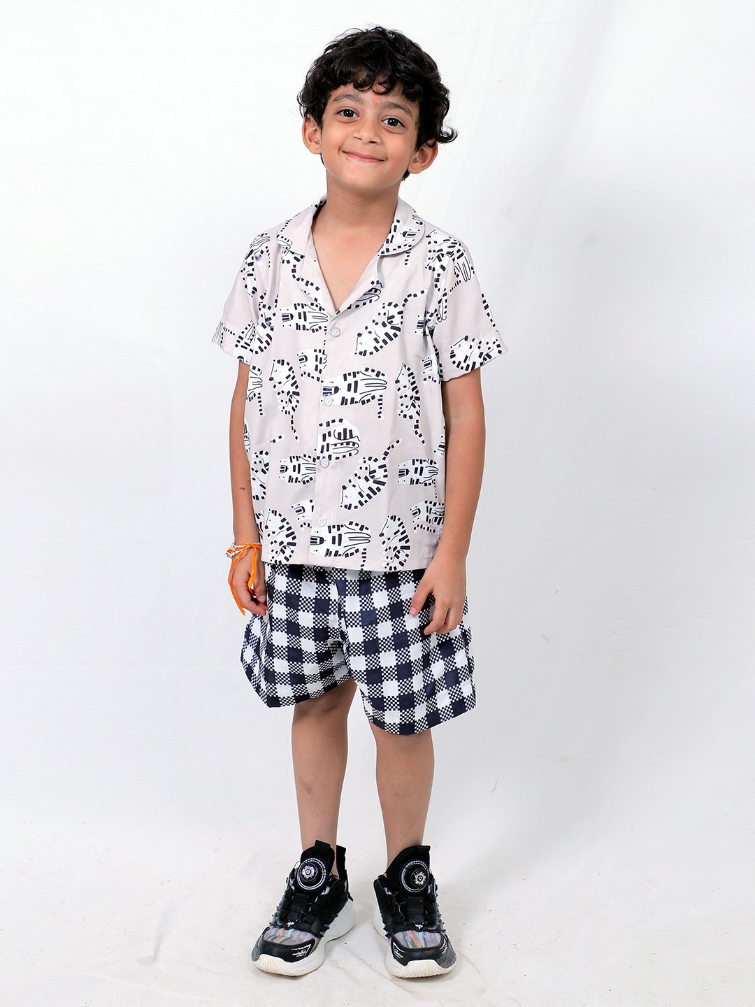 

TILISM Boys Printed Cuban Collar Pure Cotton Shirt With Shorts, Black
