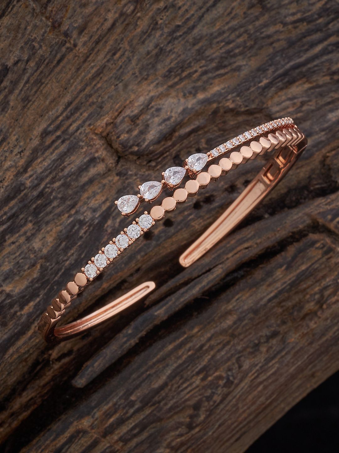 

Kushal's Fashion Jewellery Rose Gold-Plated Cubic Zirconia Studded Kada Bracelet