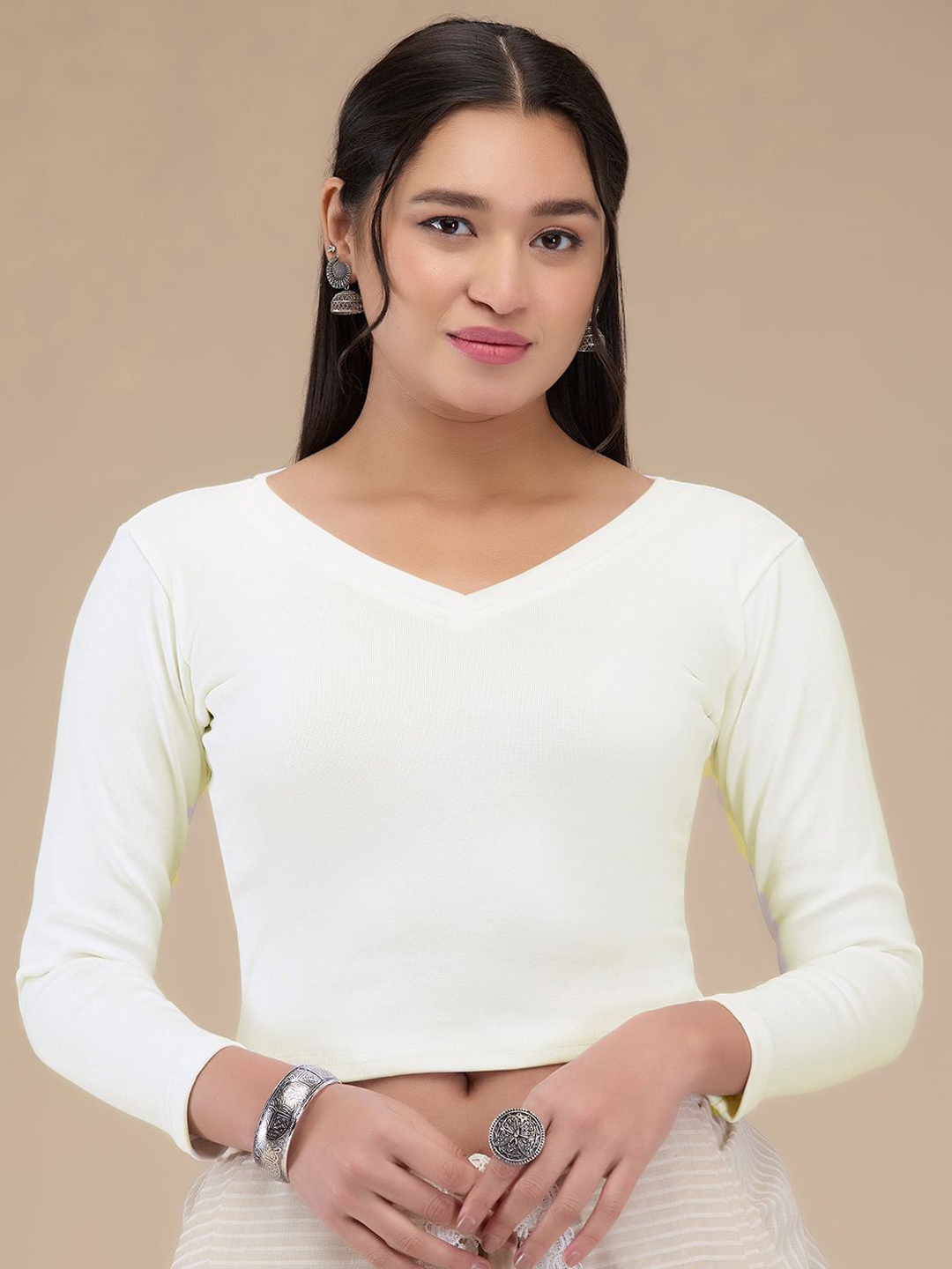 

Mmore V-Neck Long Sleeves Top, Off white