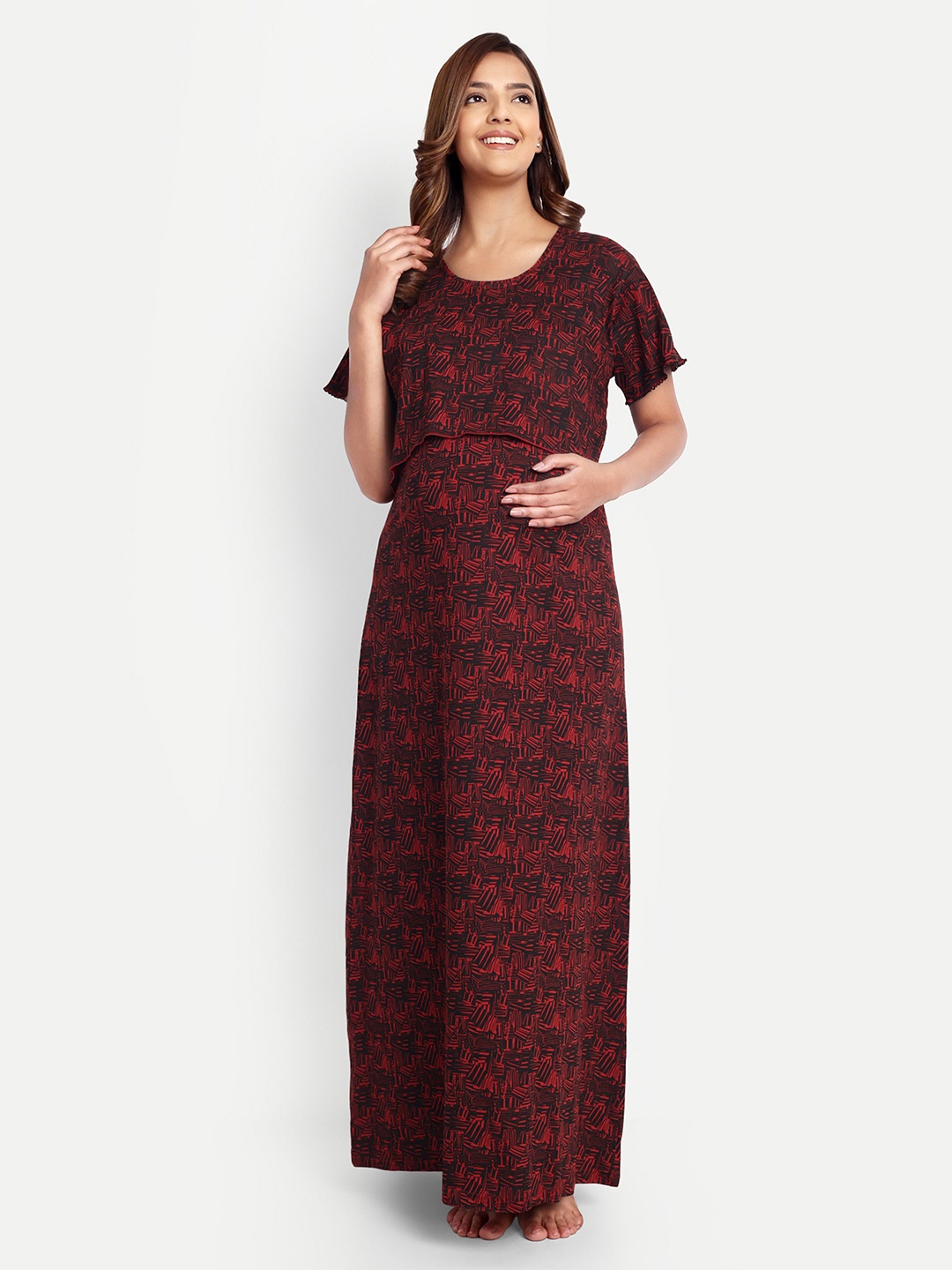 

THE MAMA KLUB Printed Maxi Nightdress, Red