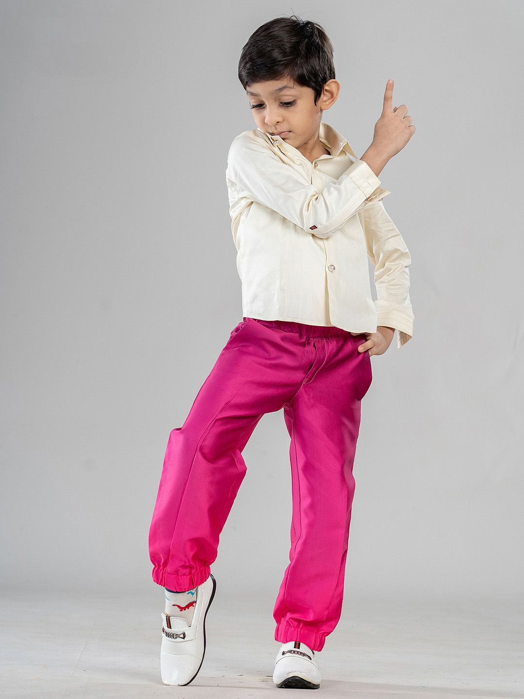 

BAYA COUTURE Boys Shirt Collar Pure Cotton Party Shirt with Joggers, Cream