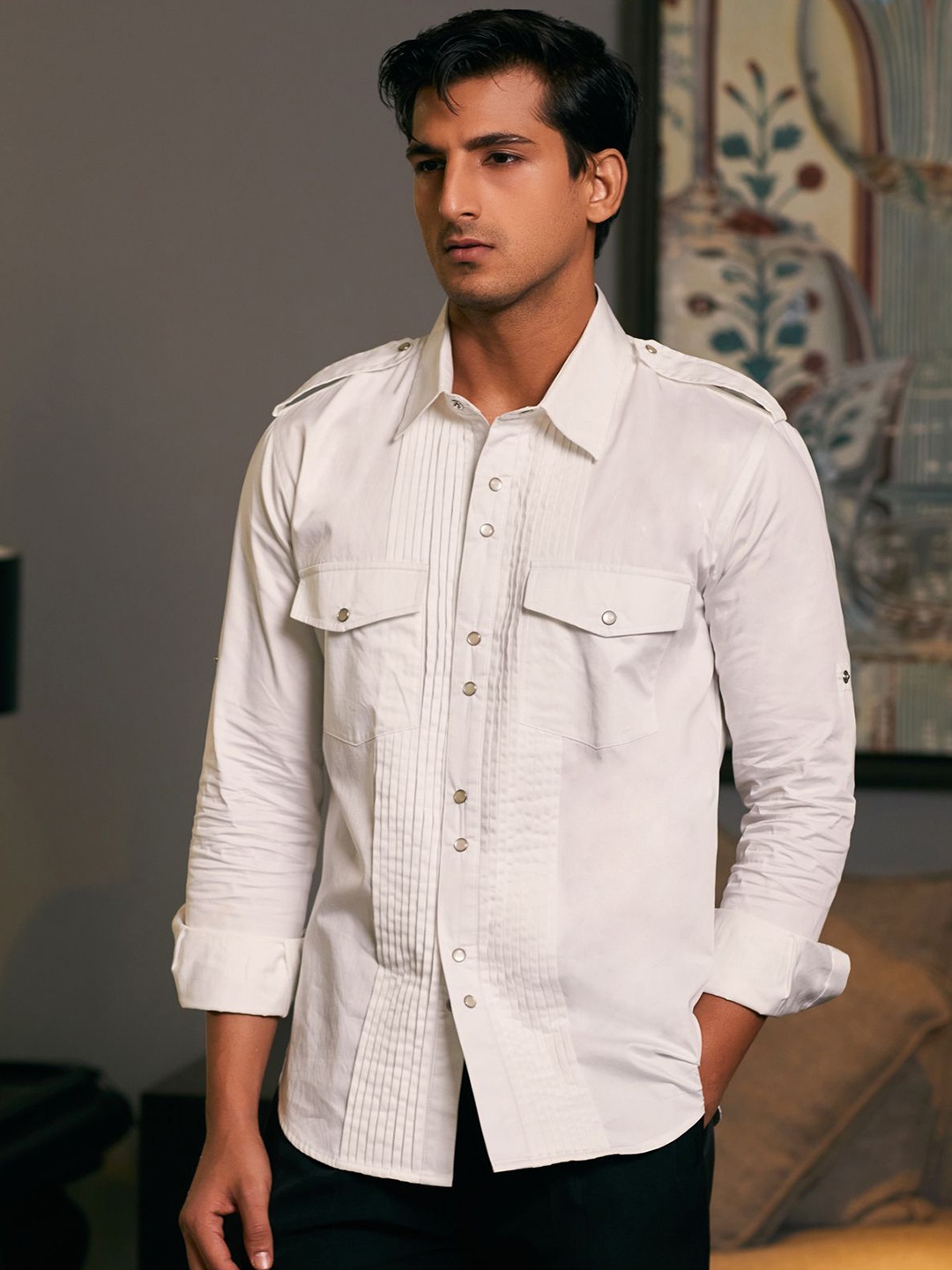 

Siddartha Tytler Men Spread Collar Solid Cotton Casual Shirt, White