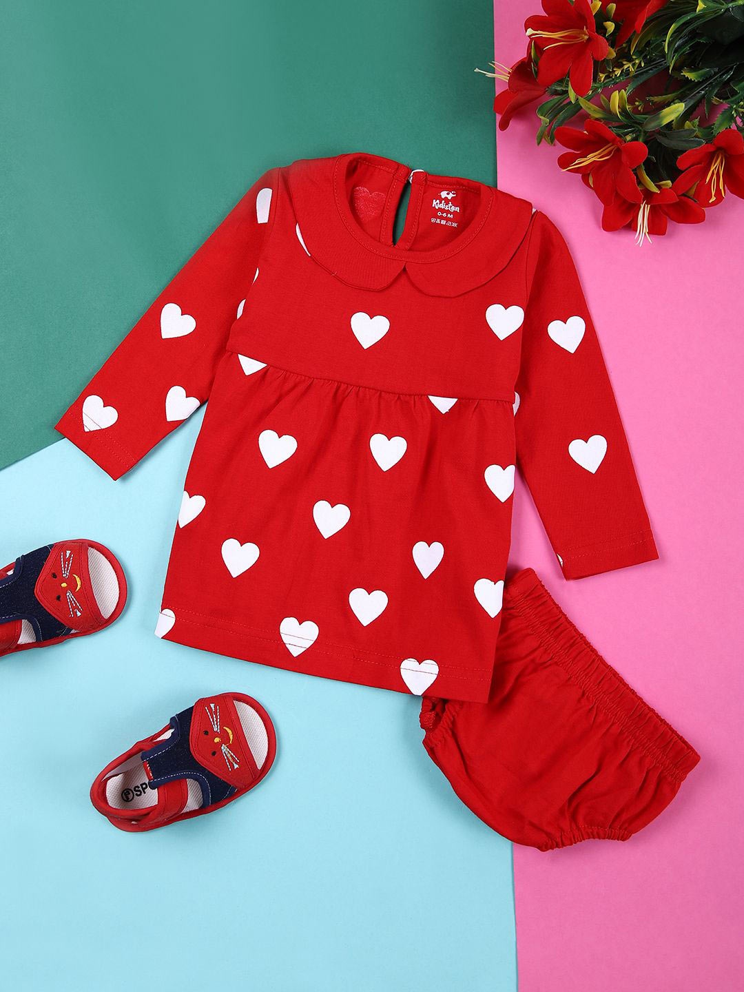 

V-Mart Print Peter Pan Collar A-Line Midi Women Dress, Red