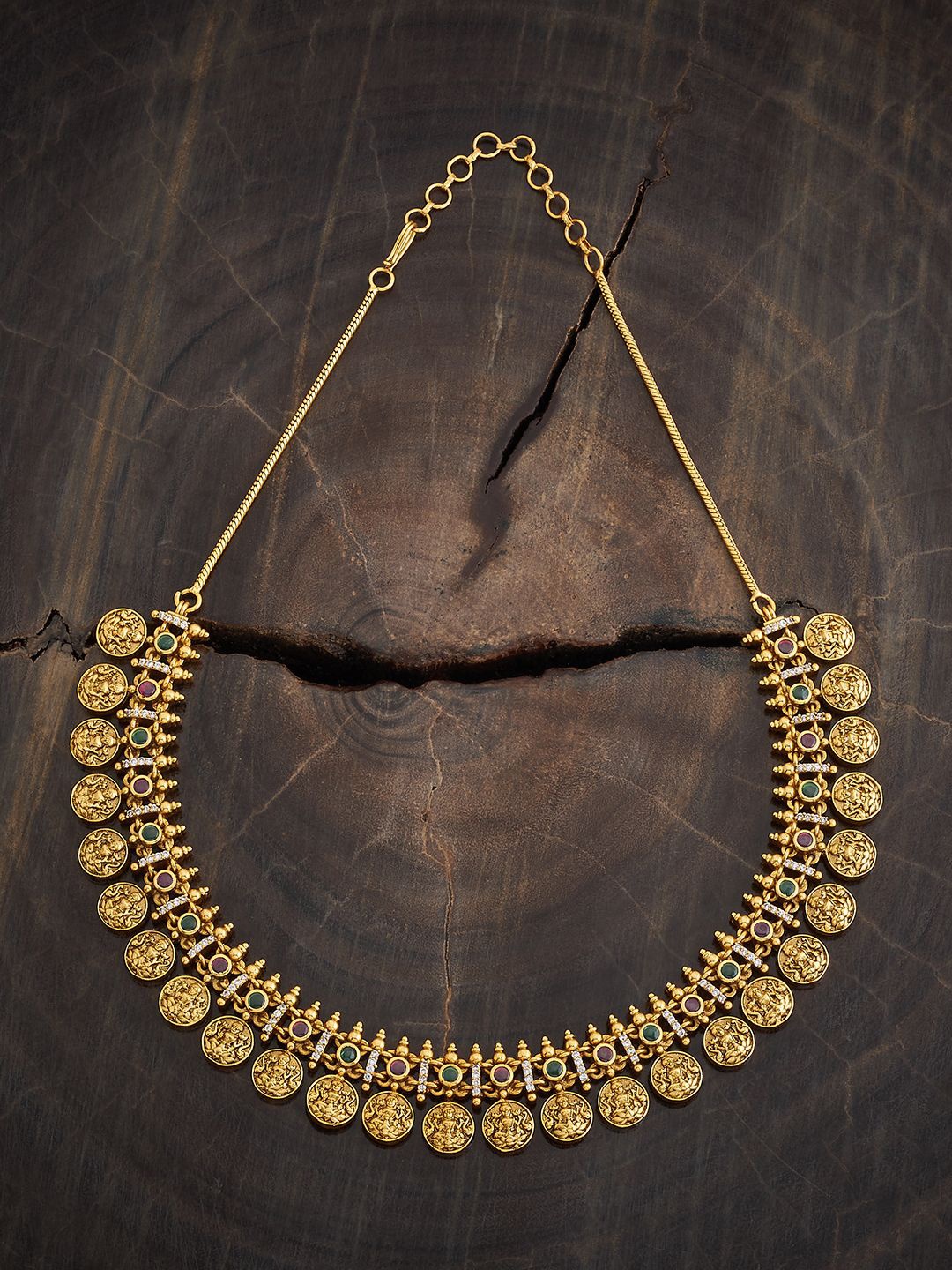 

Kushal's Fashion Jewellery Copper Gold-Plated Stones Studded Antique Necklace