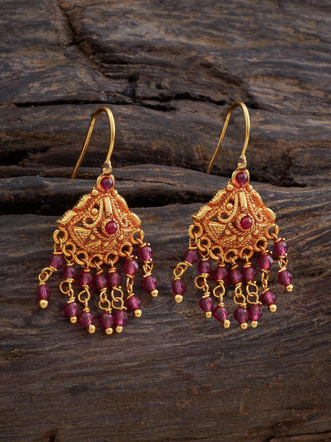 

Kushal's Fashion Jewellery Gold-Plated Drop Earrings, Red