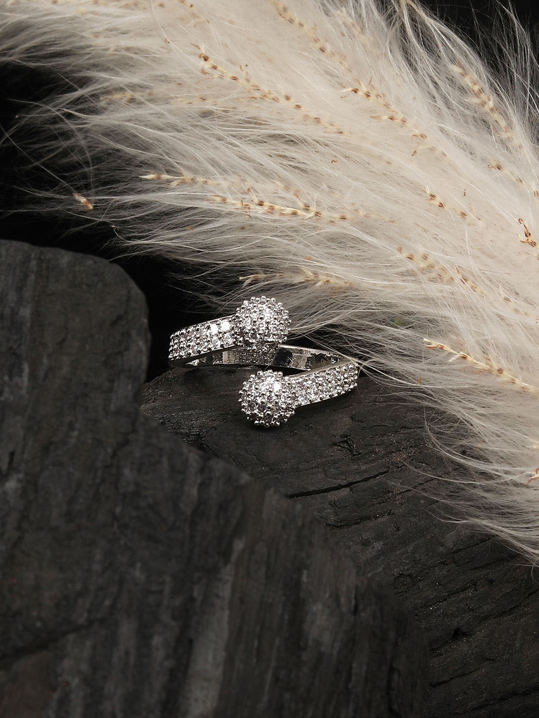

CARDINAL Silver-Plated AD Studded Finger Ring
