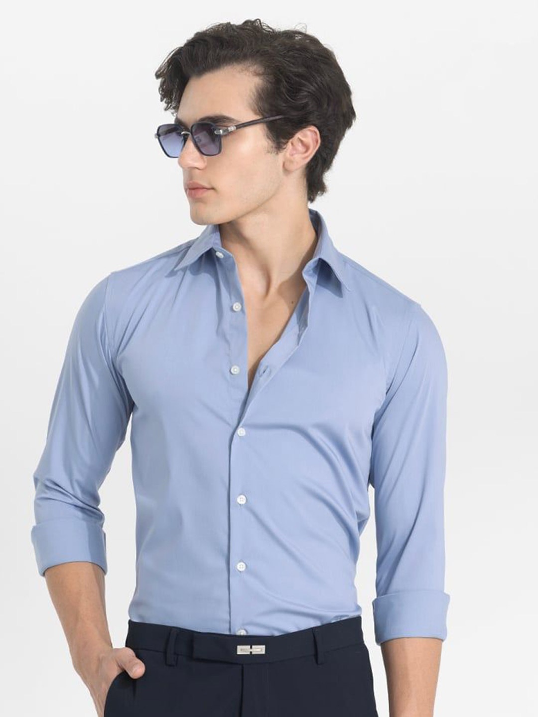 

Snitch Men Smart Slim Fit Opaque Formal Shirt, Blue