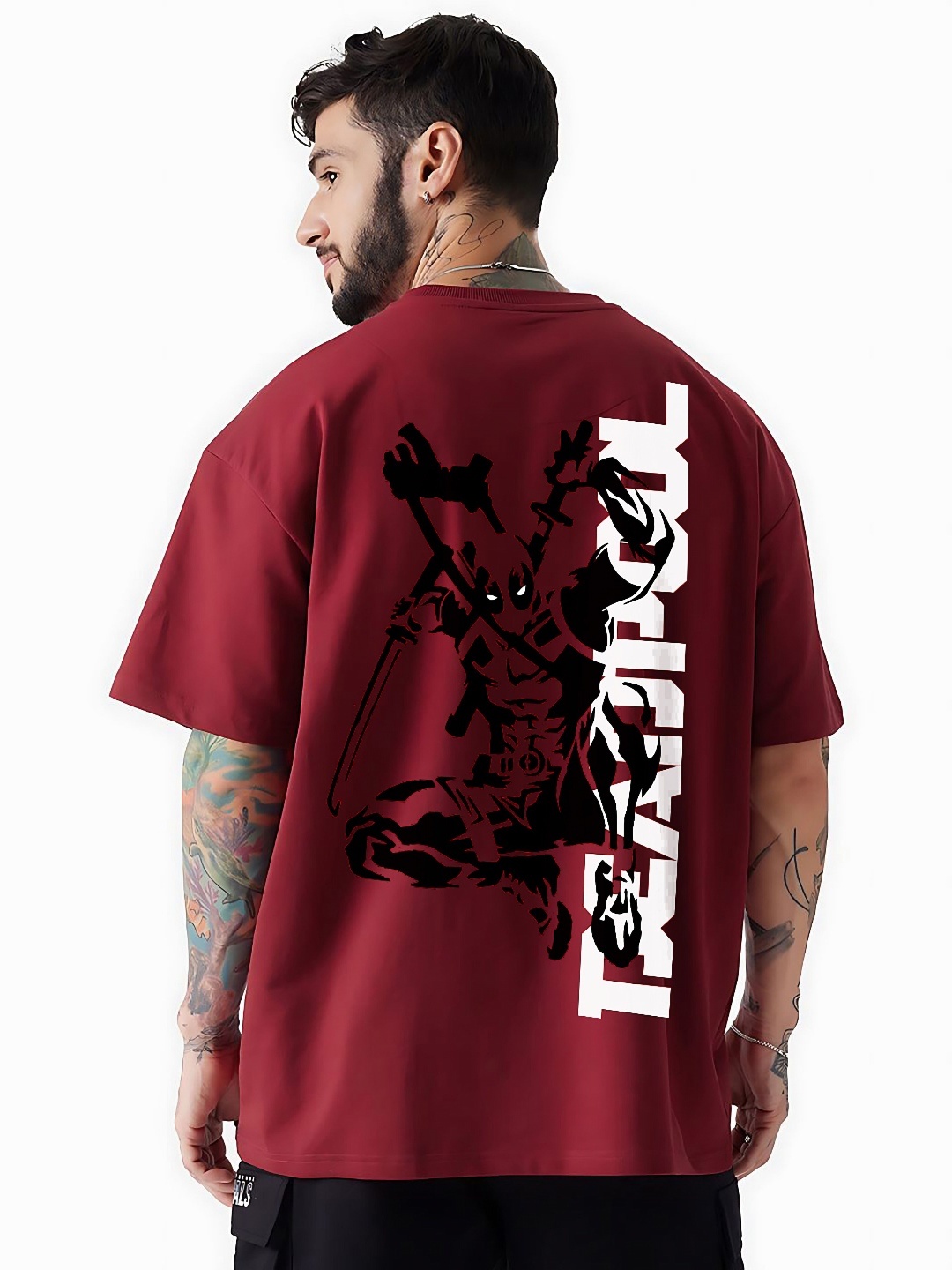 

RARESCAPE Men Printed Extended Sleeves Raw Edge T-shirt, Maroon