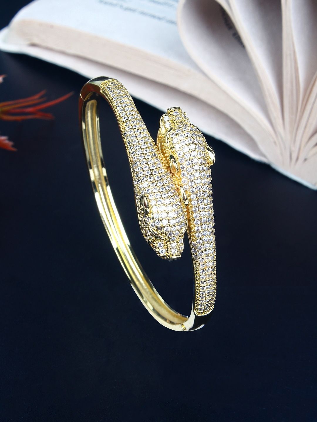 

KPOP Gold-Plated Cubic Zirconia Studded Bangle-Style Bracelet