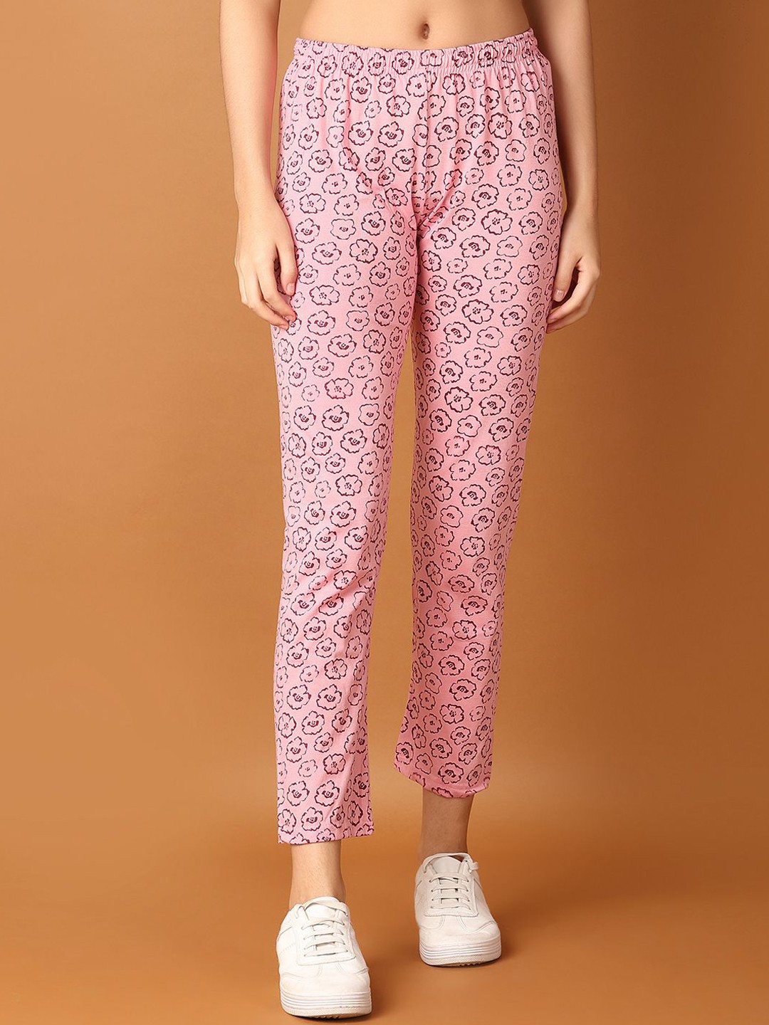 

V-Mart Women Printed Mid-Rise Lounge Straight Pants, Pink