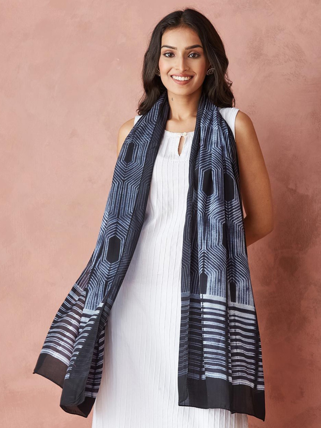 

Fabindia Women Printed Stole, Blue