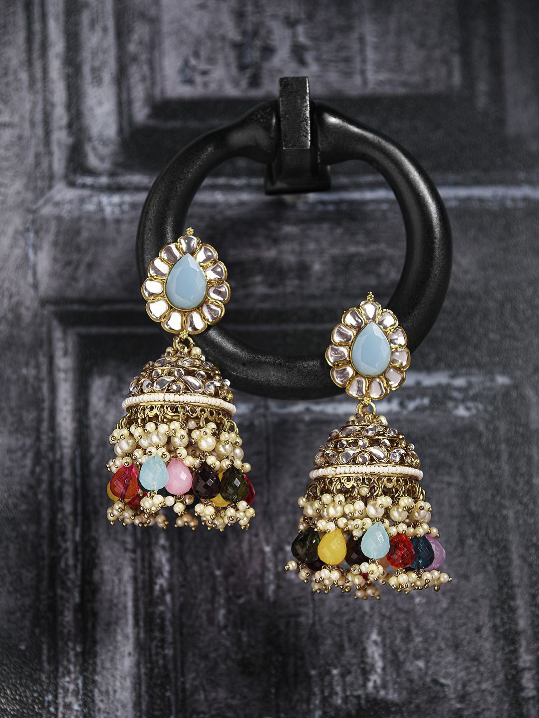 

Kalakrith Milano Dome Shaped Pearls Beaded Dome Shaped Jhumkas, Gold