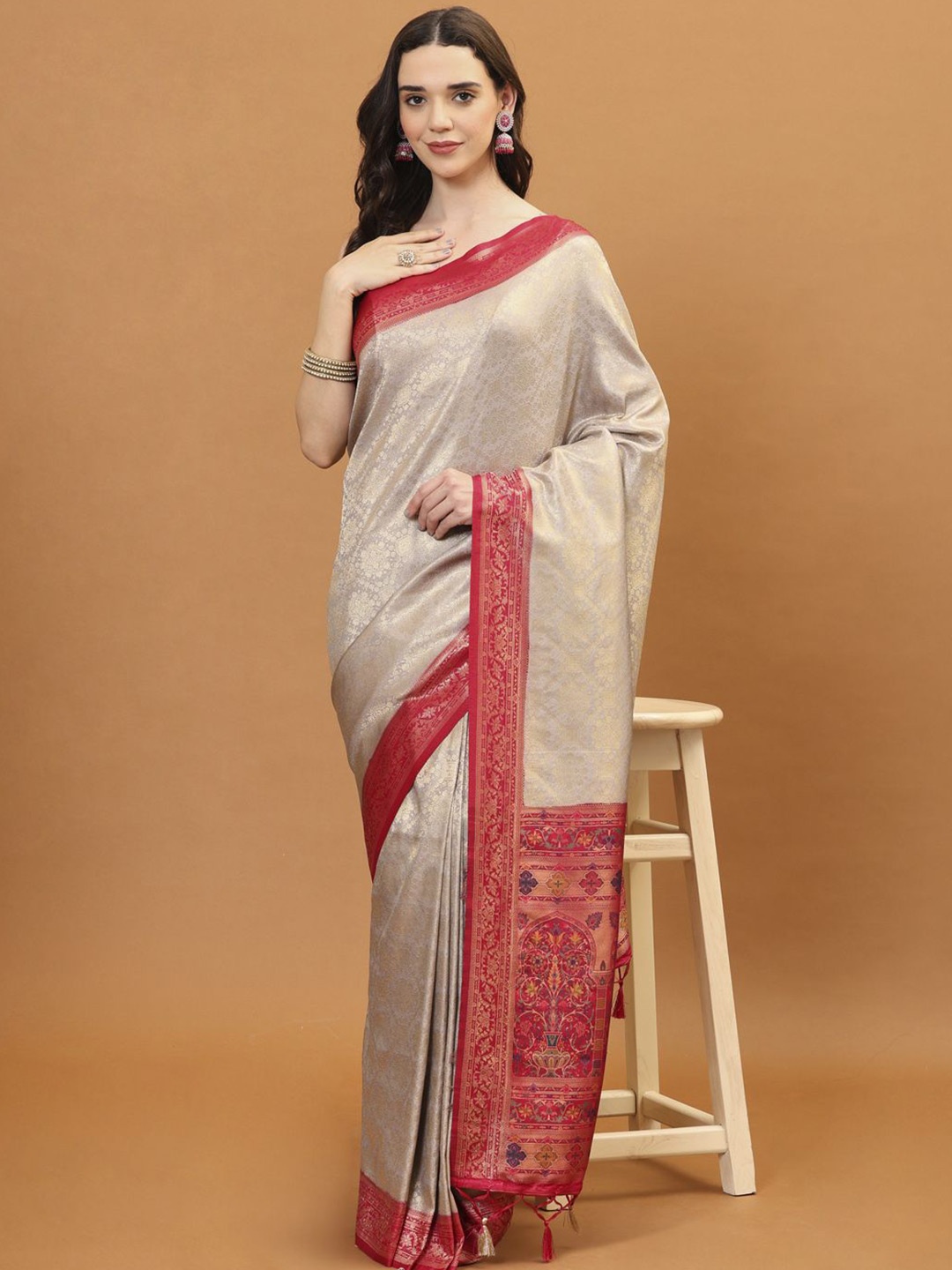 

Meena Bazaar Woven Design Zari Saree, Grey