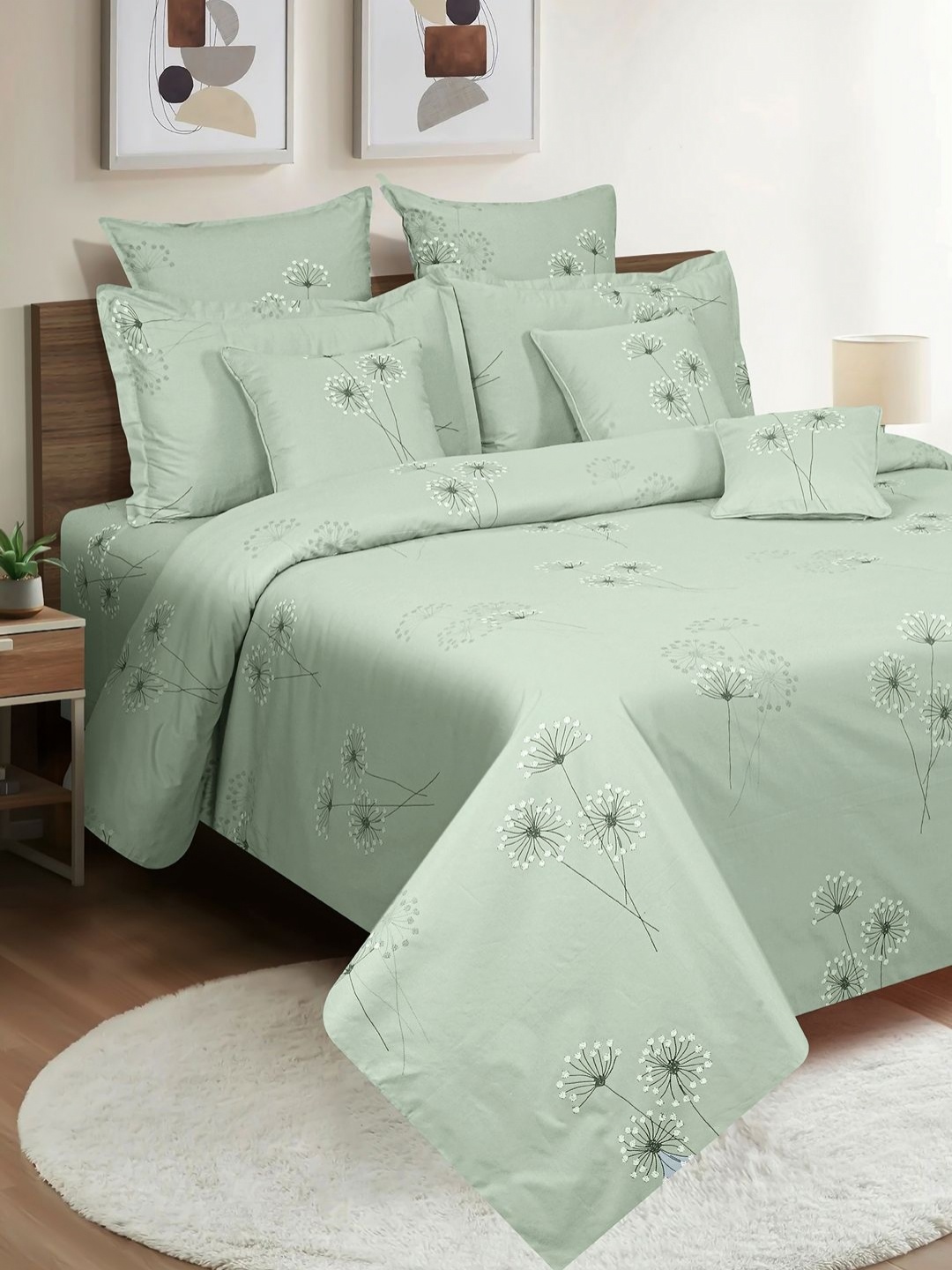 

SWAYAM Green & White Floral 250 TC King Bedsheet with 2 Pillow Covers