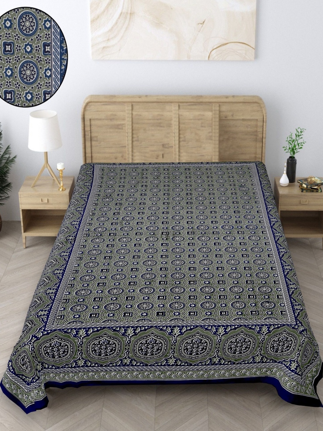 

Texstylers Blue & Green Floral 140 TC Single Bedsheet with Pillow Covers