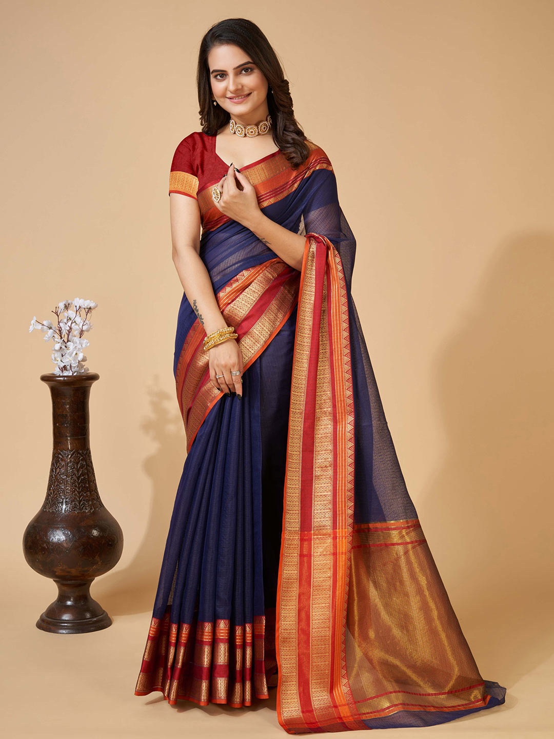 

Kriyansh Woven Design Zari Silk Blend Banarasi Saree, Blue