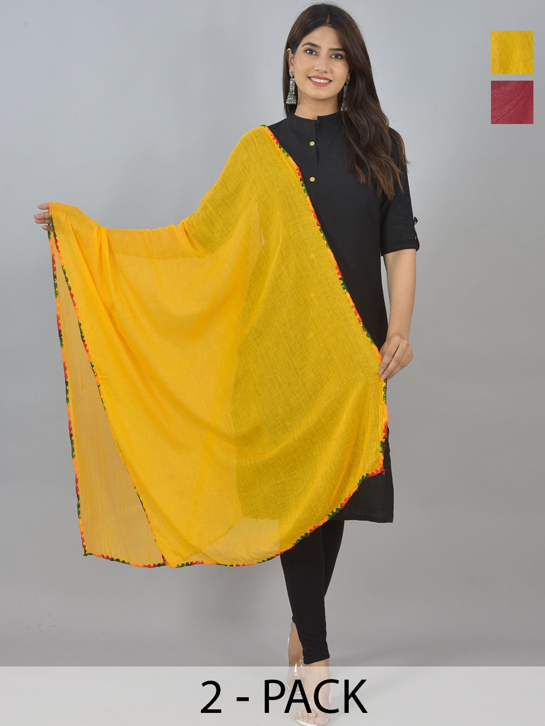 

LA FEMINAE Pack Of 2 Pure Cotton Dupattas, Yellow