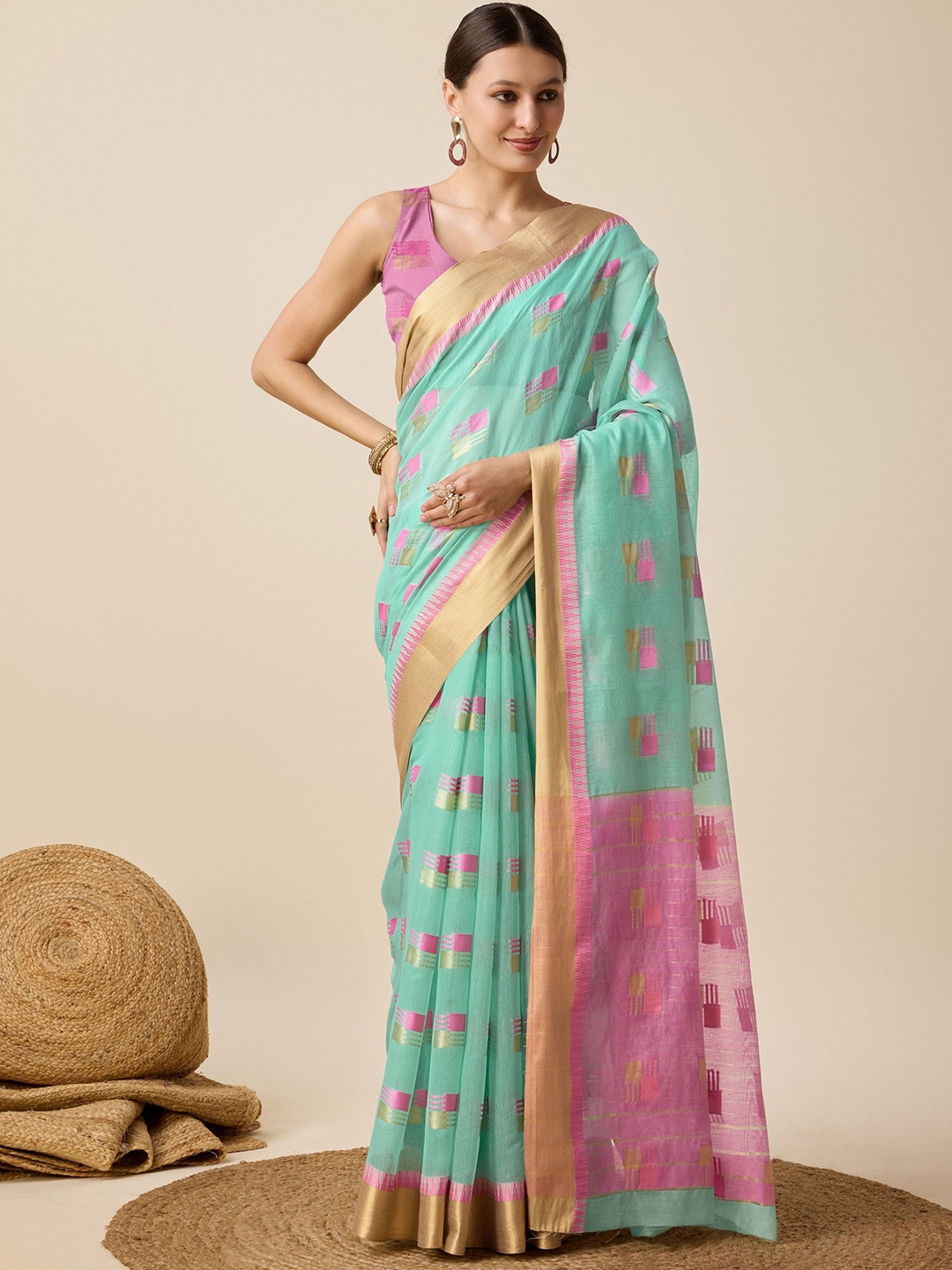 

KSM PRINTS Woven Design Zari Pure Silk Banarasi Saree, Green