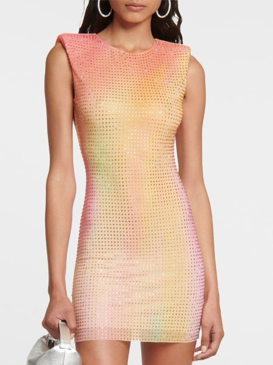 

KPOP Women Embellished Round Neck Sleeveless Bodycon Mini Dress, Multi