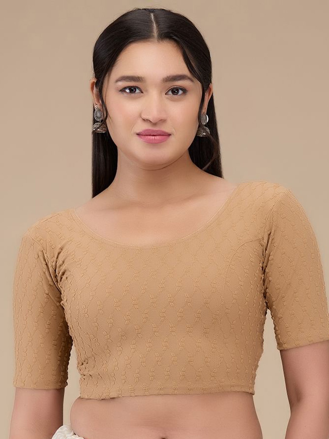 

Mmore Embroidered Non Padded Saree Blouse, Beige