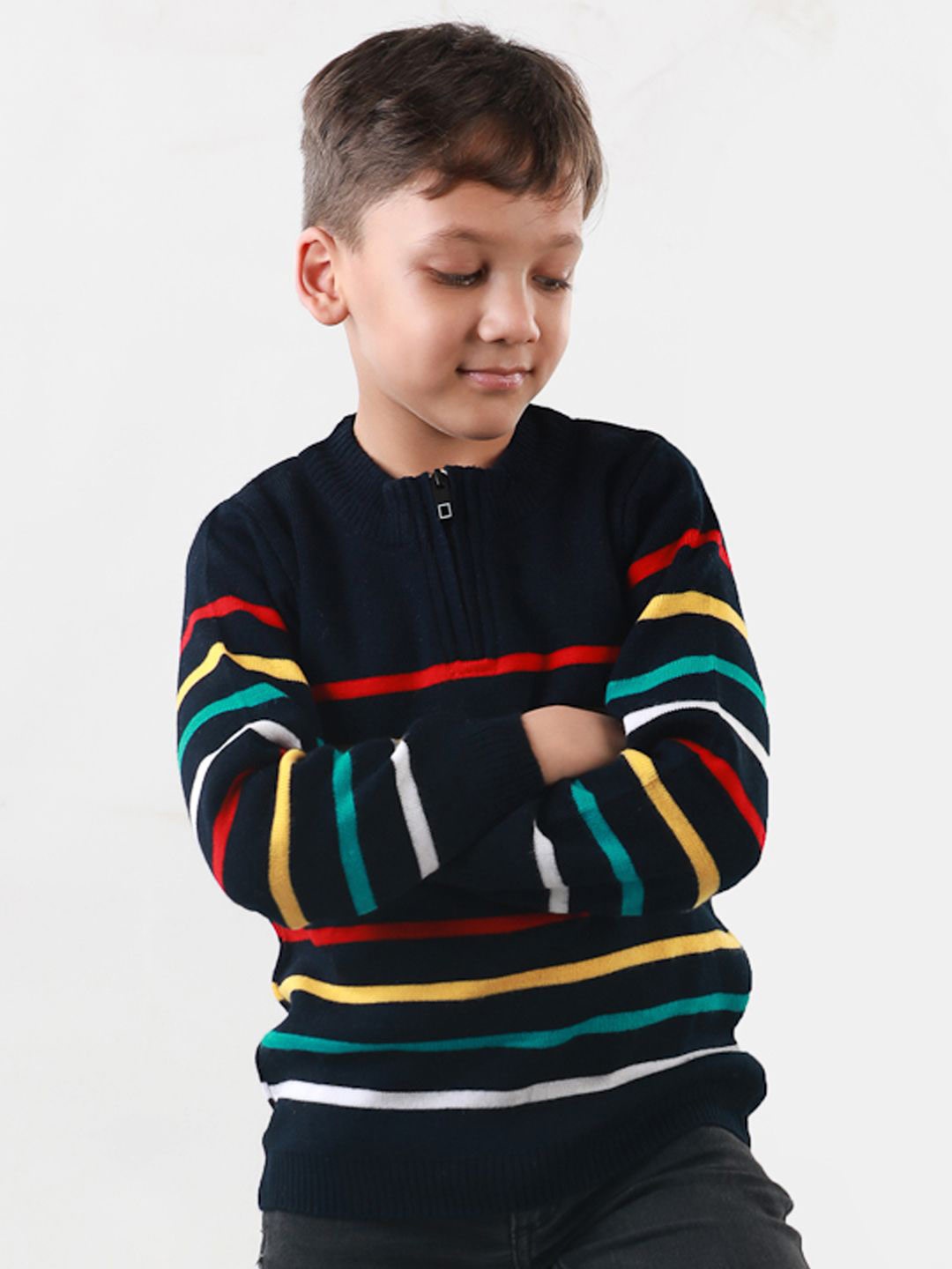 

KNITCO Boys Striped Pullover with Applique Detail, Black