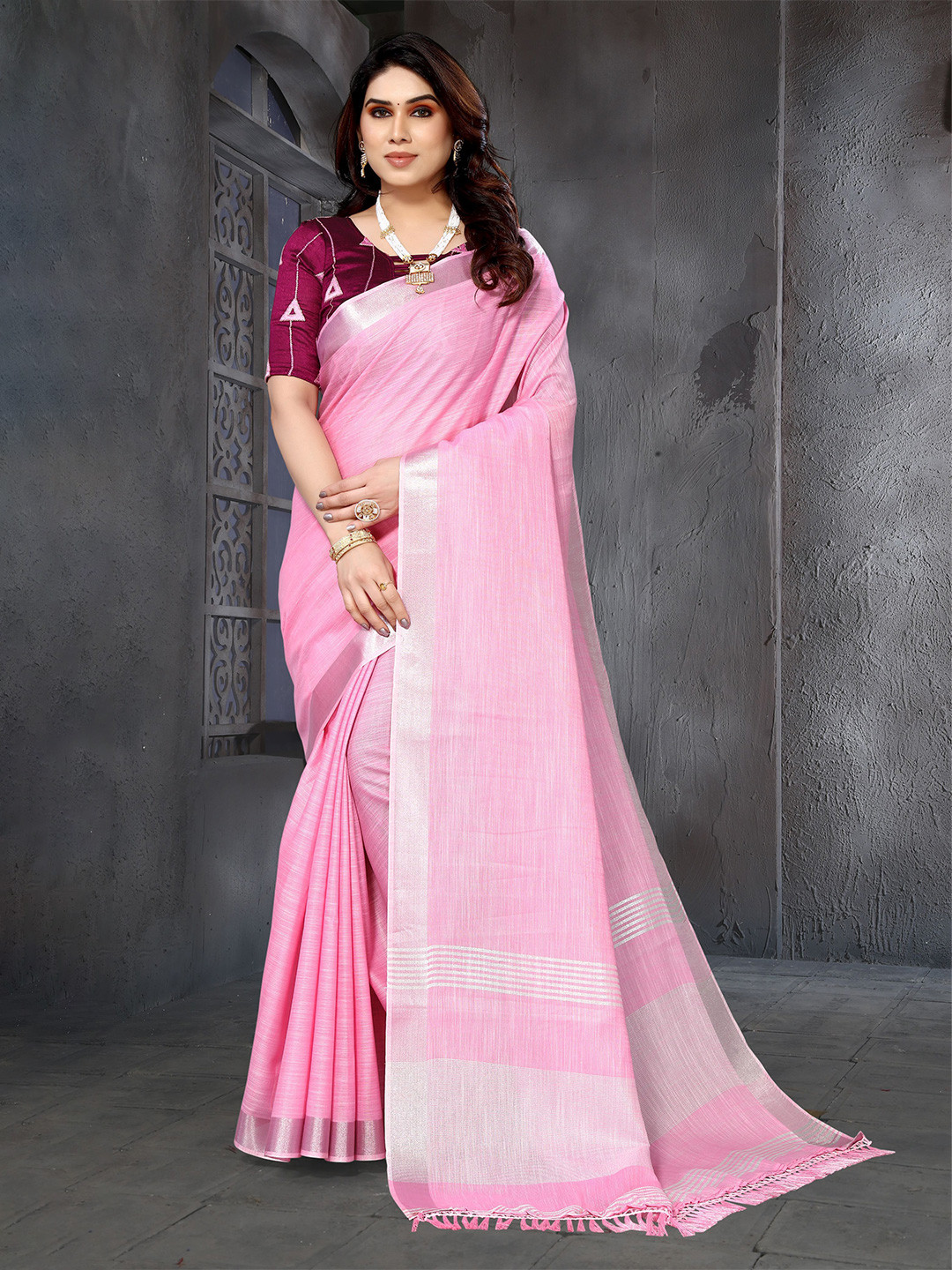 

VIRICA Zari Party Wear Saree, Pink
