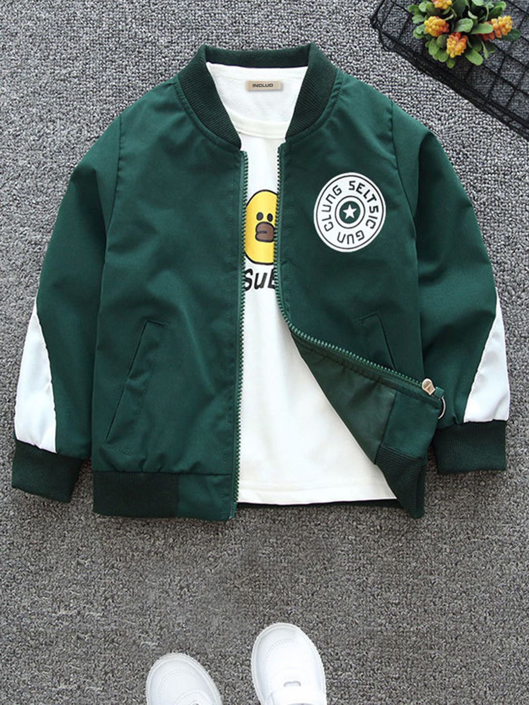 

INCLUD Boys Colourblocked Open Front Jacket, Green