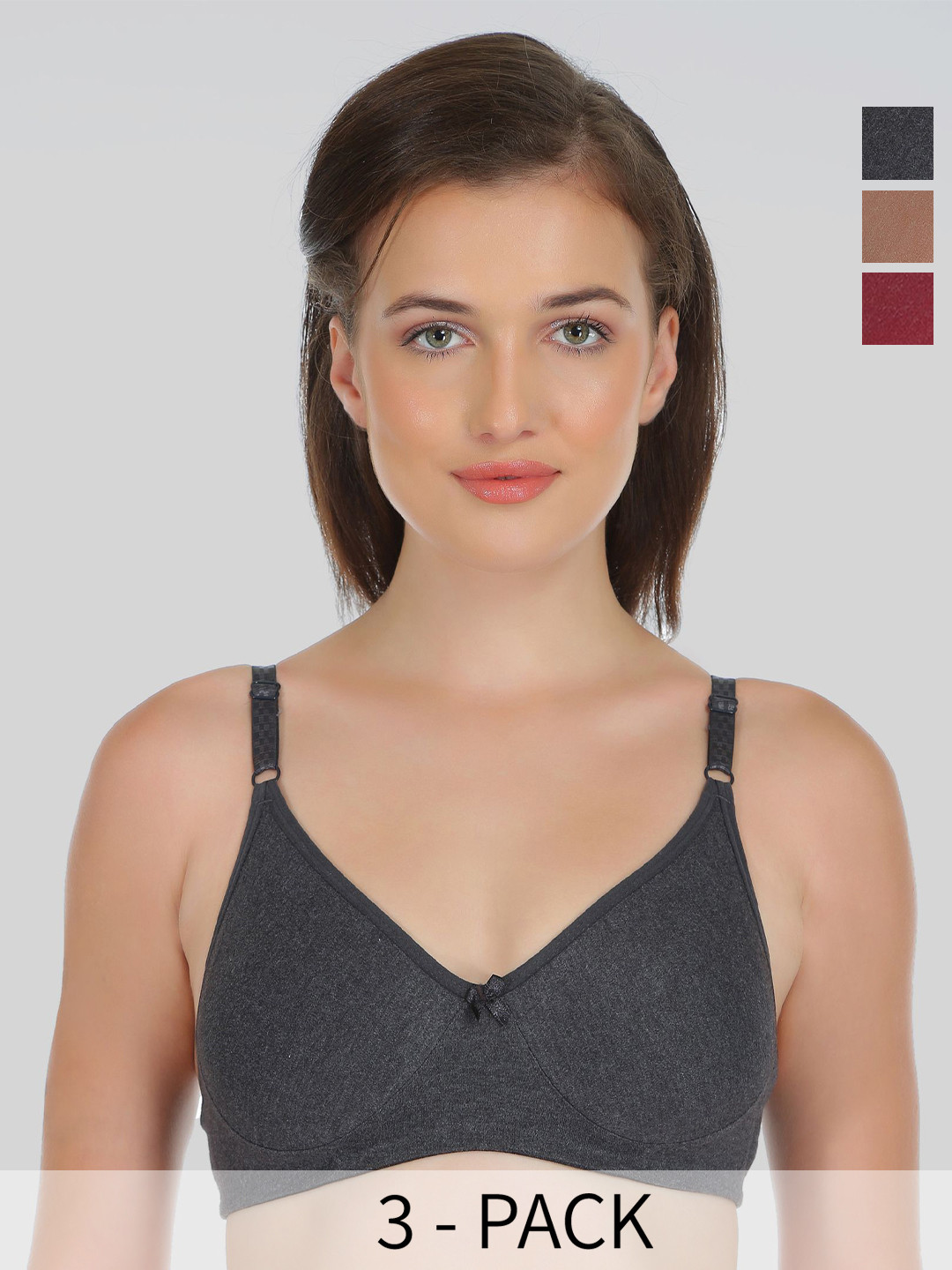

DressBerry Women Pack of 3 Medium Coverage Bra, Charcoal