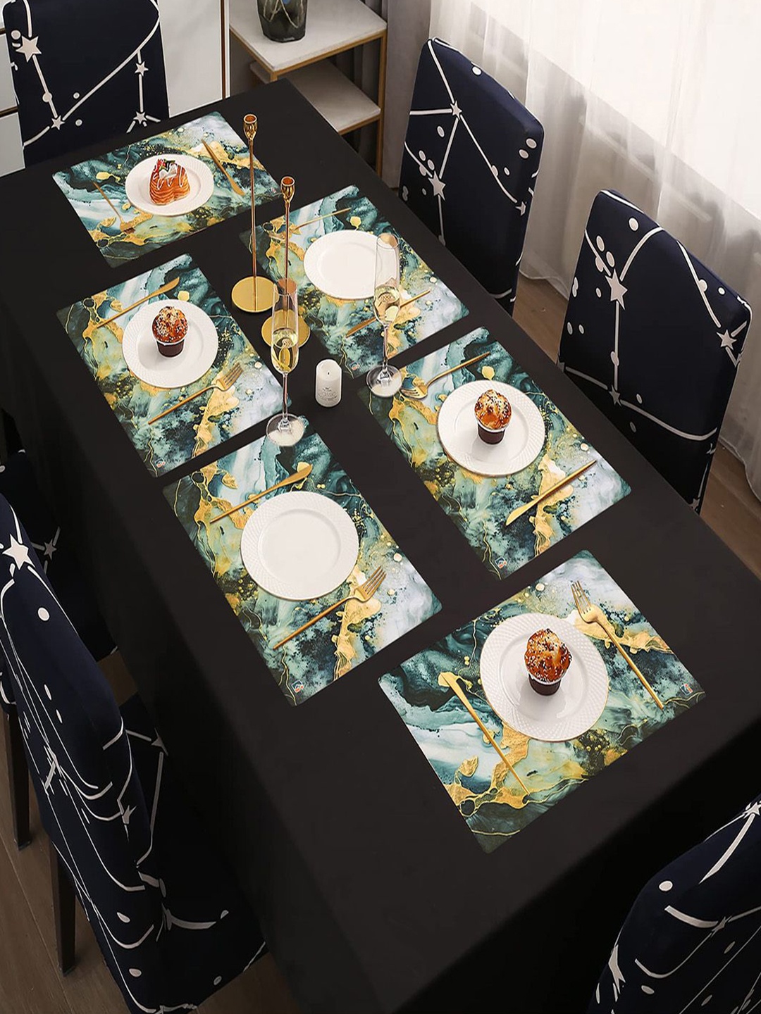 

Kuber Industries Sea-Green & Yellow 6 Pieces Printed Rectangle Shape Table Placemats