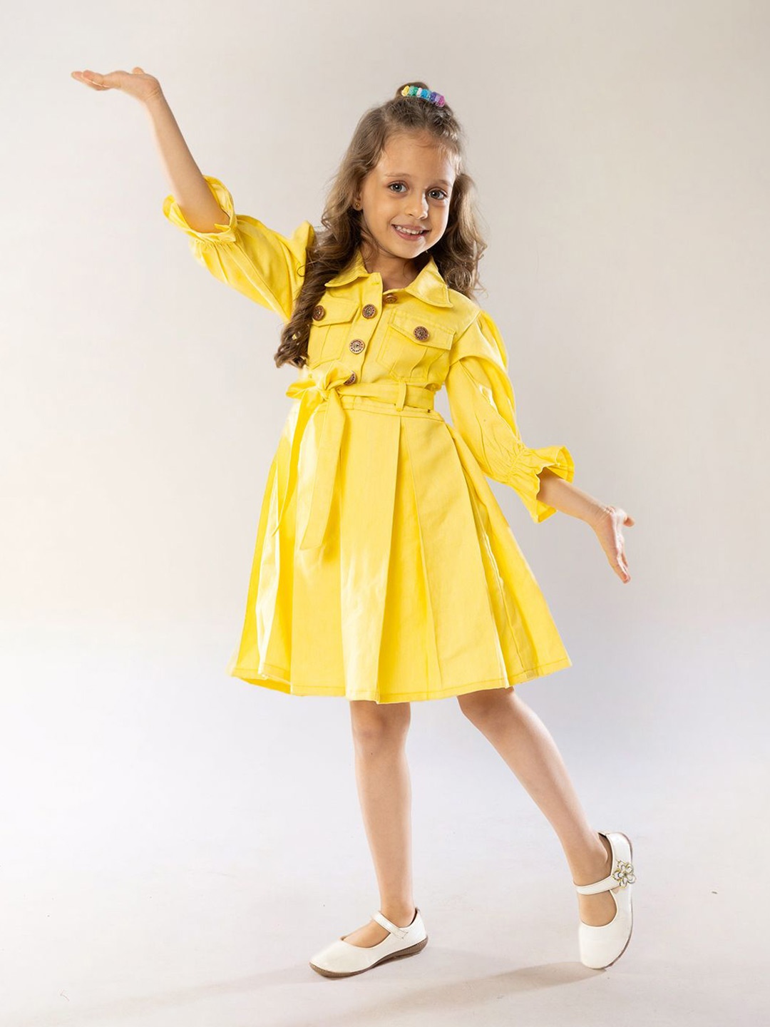 

BAESD Girls Cotton Denim A-Line Dress, Yellow