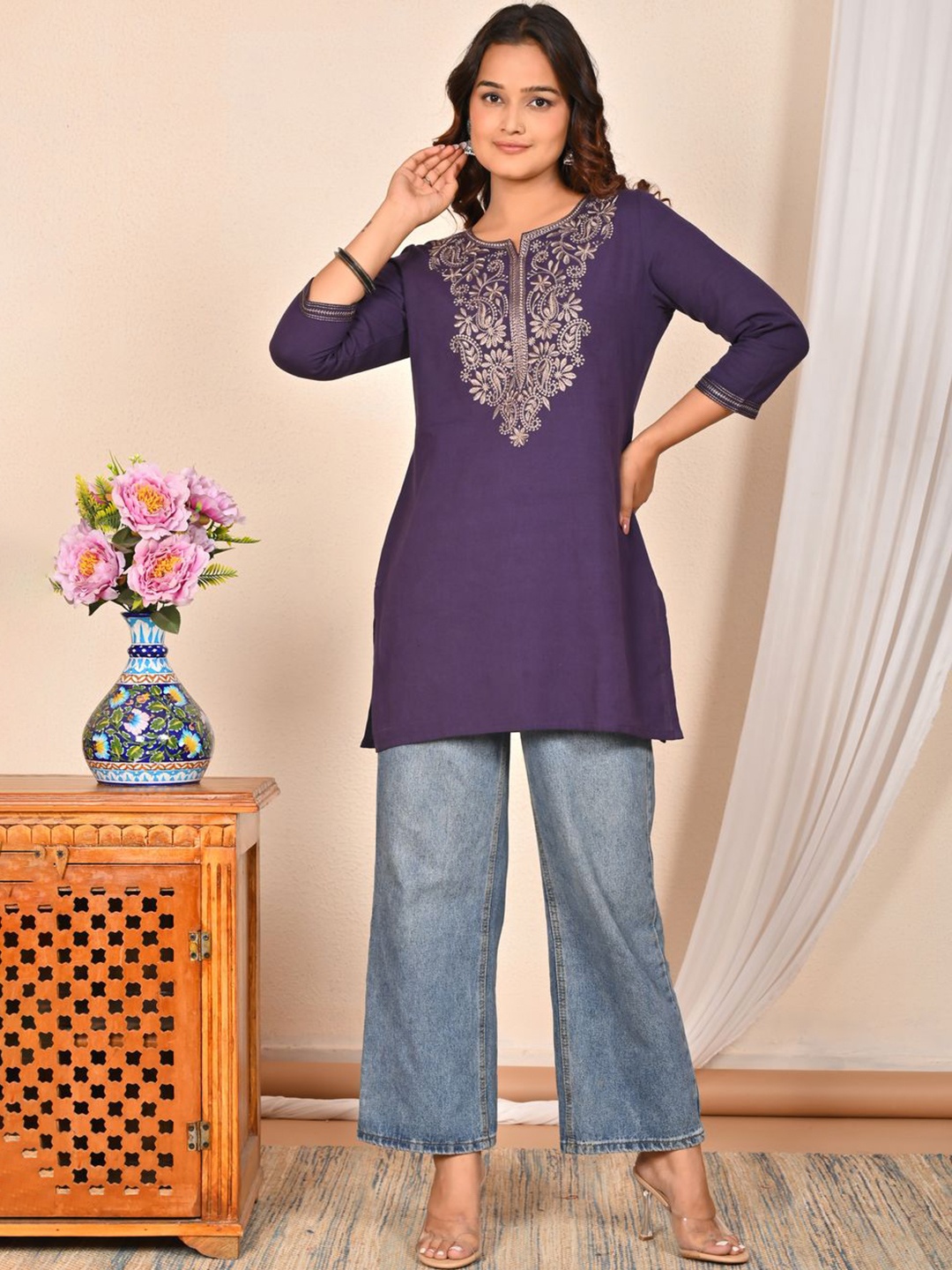 

Neemiya Embroidered Thread Work Kurti, Purple