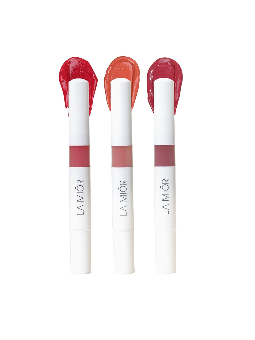 

LAMIOR 3 Pcs Peptide Glaze Lip Balm-4 ml Shade-Red Velvet-Cinnamon Roll-Rose Brulee, Blue